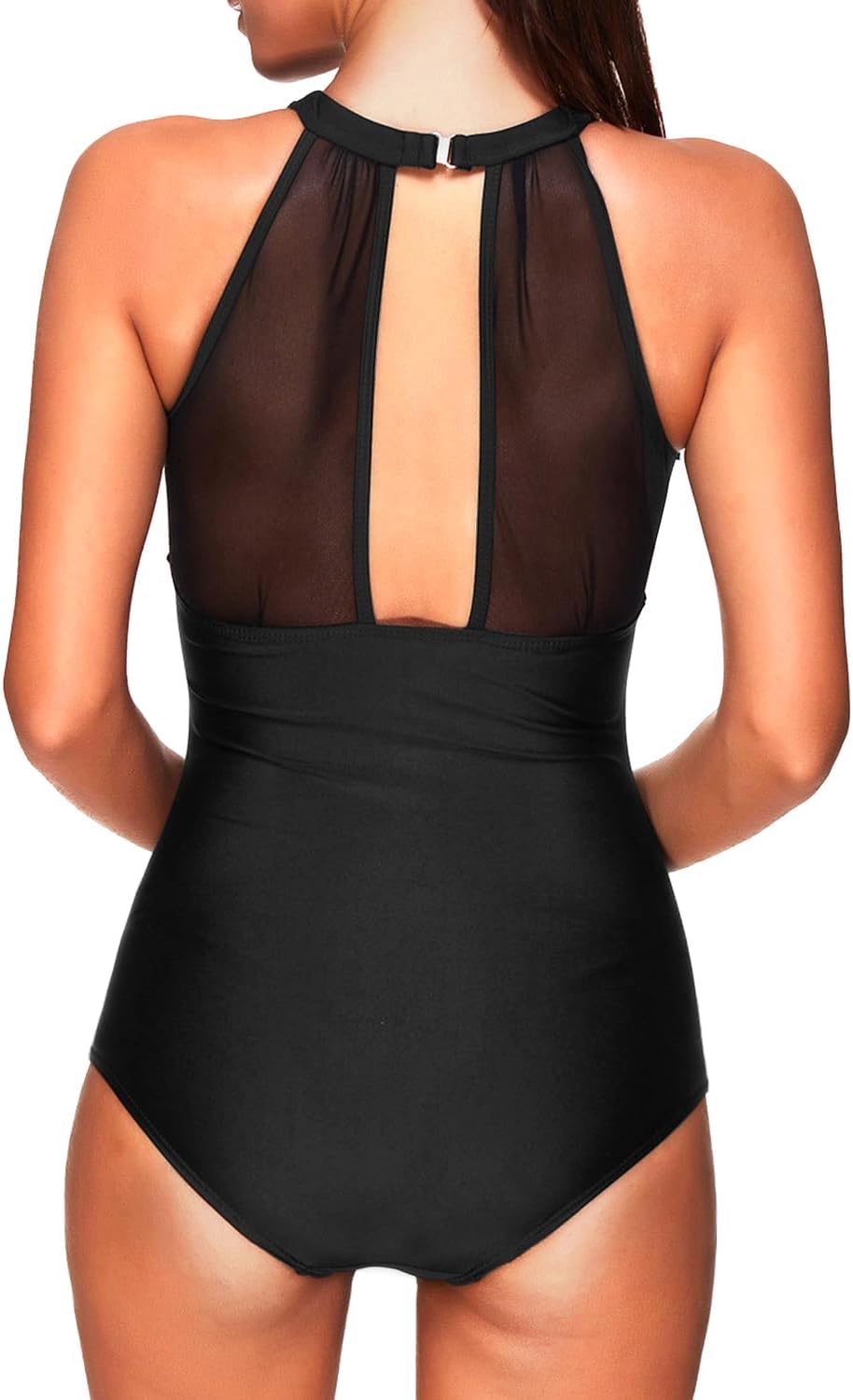 Tempt Me Women One Piece Swimsuit High Neck Plunge Ruched Tummy Control Bathing Suit