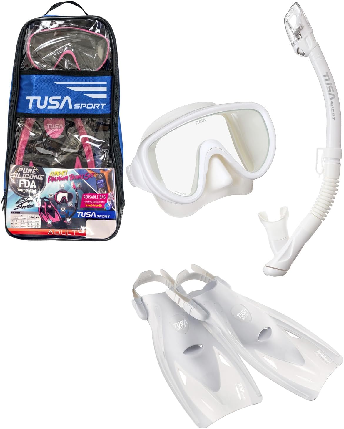 TUSA TUSA Sport Adult Serene Mask, Dry Snorkel, and Fins Travel Set