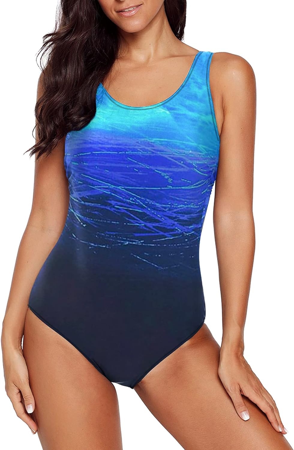 Aleumdr Womens Color Block Print One Piece Swimsuits Athletic Training Swimwear Bathing Suits(Available in Plus)