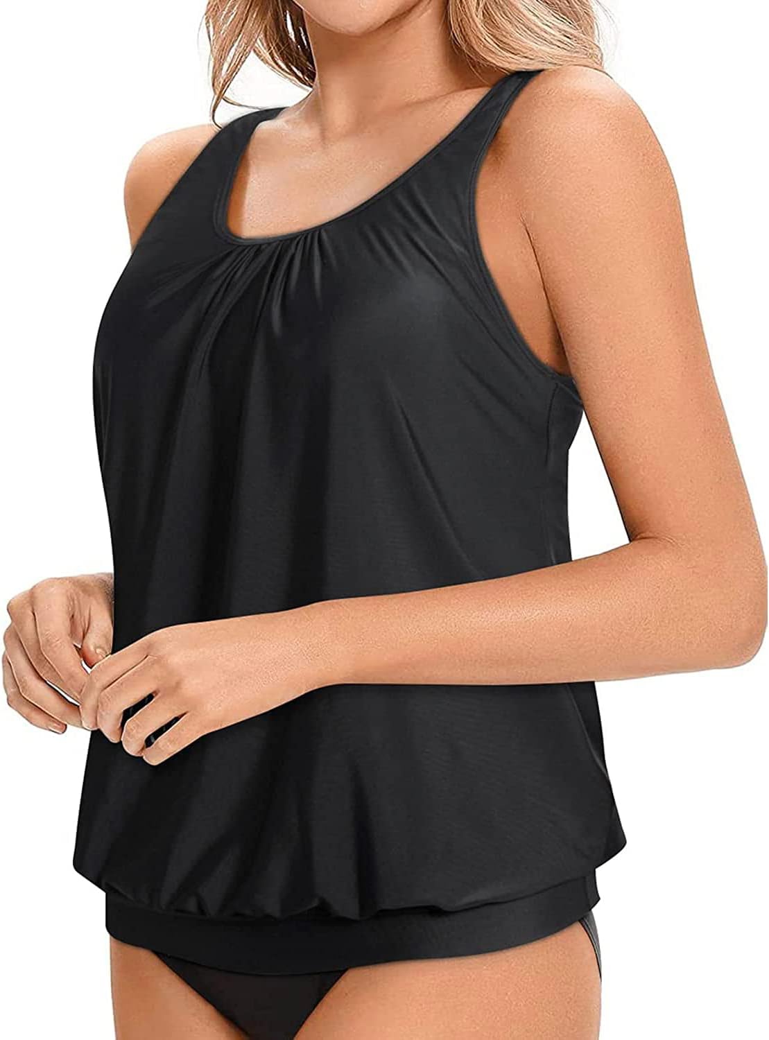 Yonique Womens Blouson Tankini Top No Bottom Loose Fit Swim Top Modest Tank Top