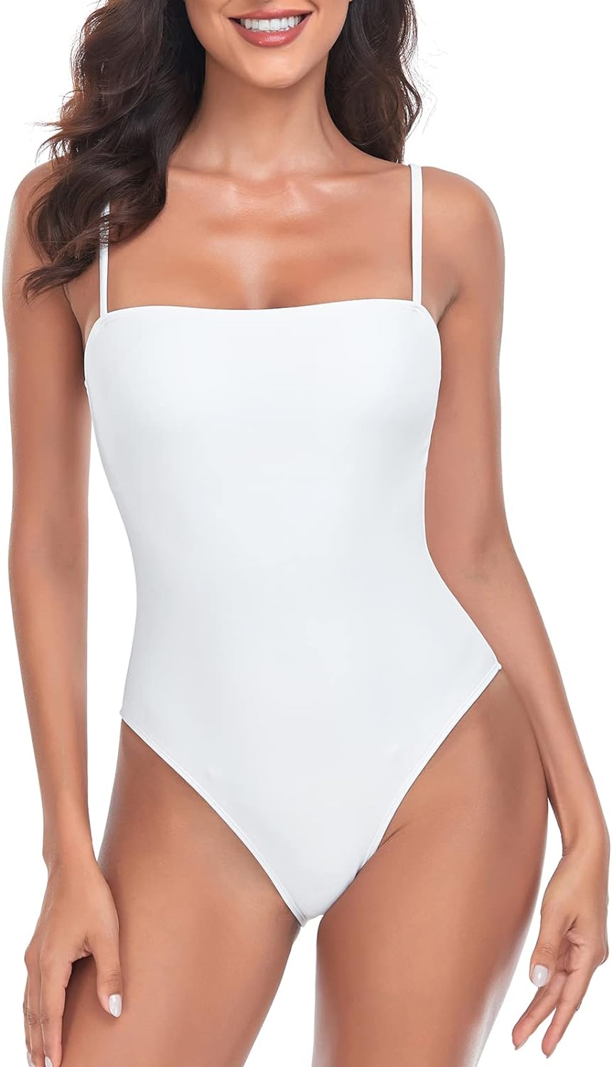 Women's One Piece Bathing Suit with Adjustable Straps Bandeau One Piece Swimsuit