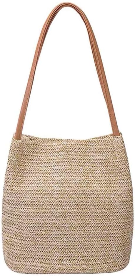 Straw Beach bag Buckets Totes Handbag Shoulder Bag Tote Bag Purses 2024 New Women Summer Beach Handbag (Dark Beige)