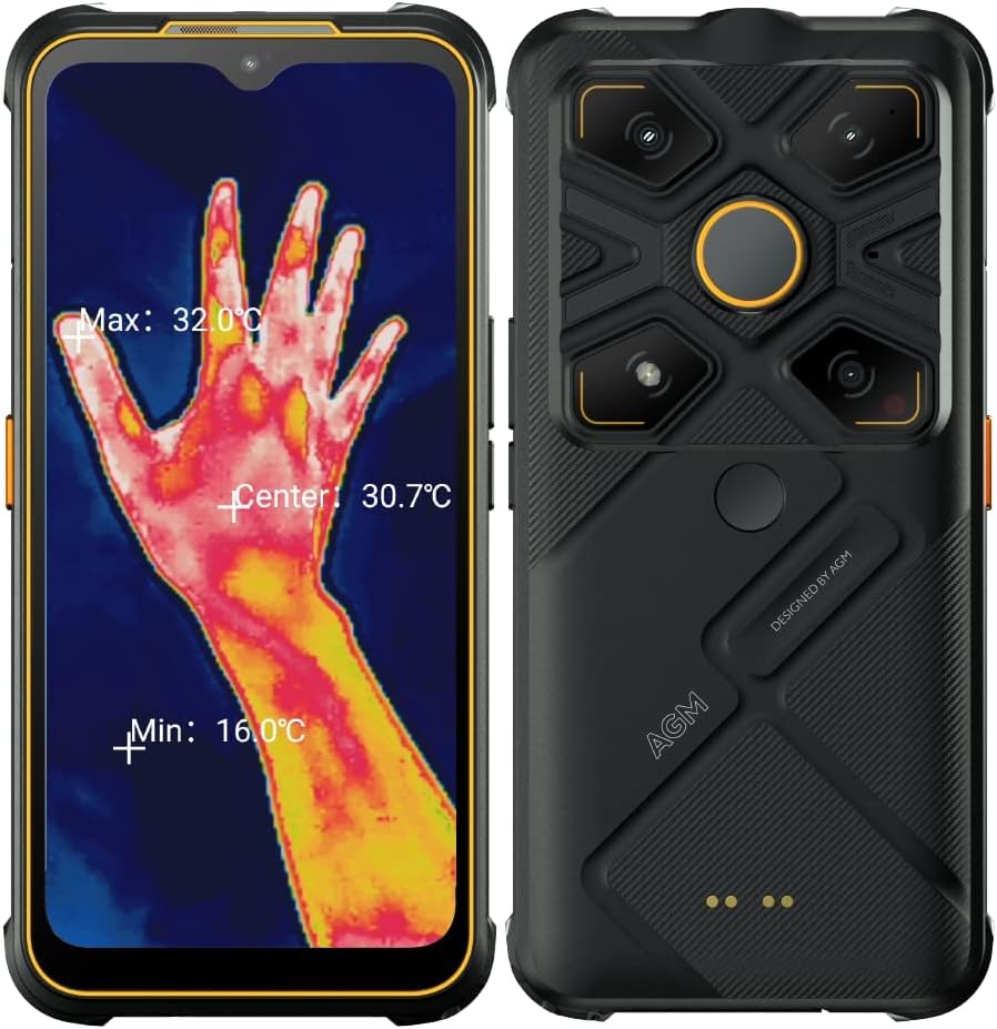 AGM Glory G1S Rugged Smartphone (2023), Rugged Phone, Rugged Smartphone Unlocked 5G Top Thermal Camera, Snapdragon 480 Refresh Rate 25 FPS IP68/IP69K Waterproof Phone 6.53" FHD+ 8G+128G, Night Vision