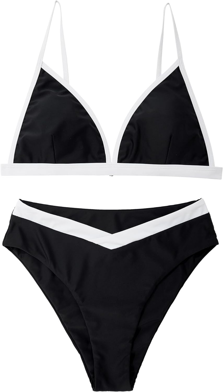 SUUKSESS Women Triangle High Cut Bikini Sets Sexy High Waisted 2 Piece Swimsuit