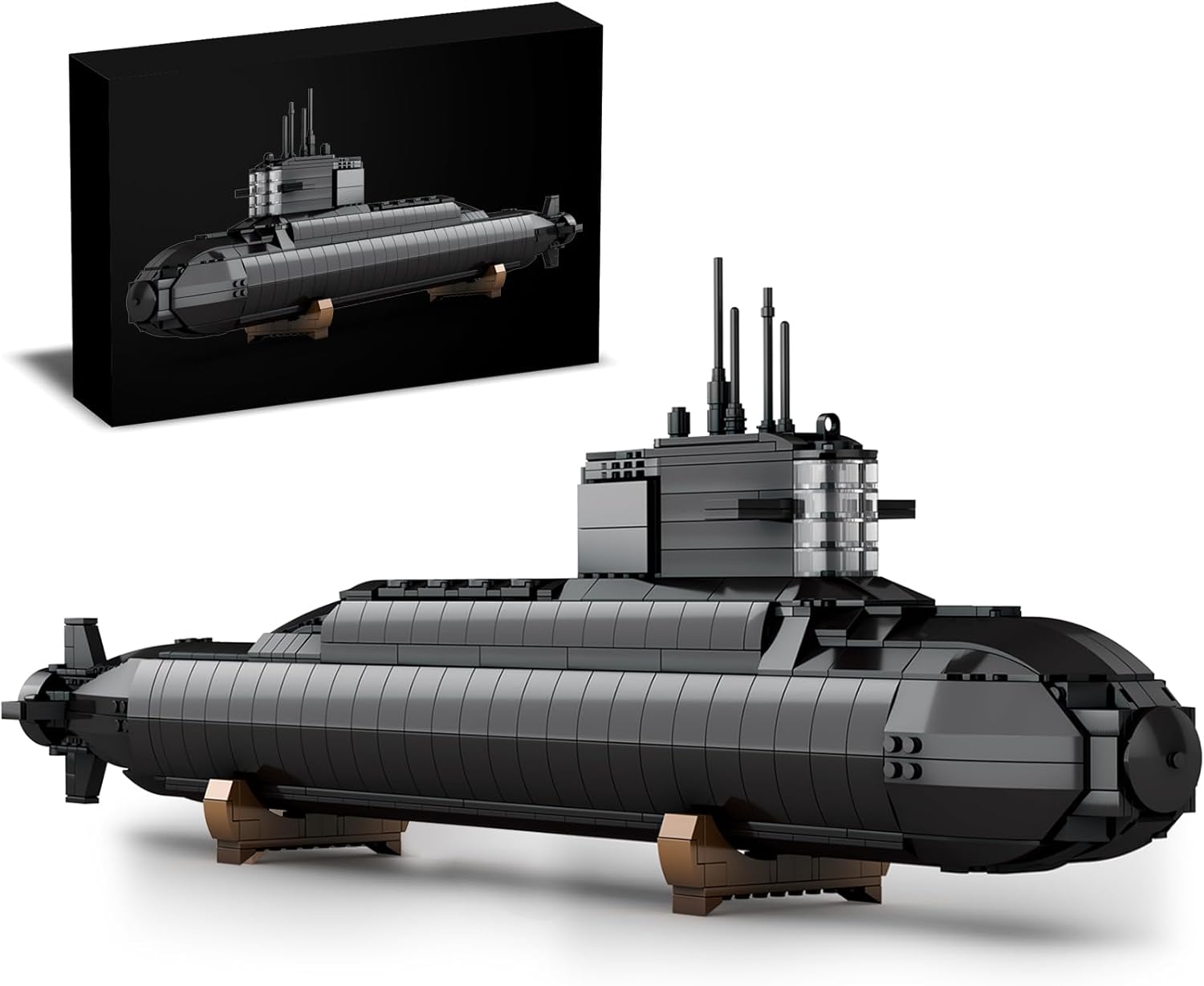 Strategic Nuclear Submarine Building Toy Set with Lights, WW2 Military Battleship Army War Vehicles Historical Collection Model, Gifts for 10, 12, 14, 16+ Year Old Kid, Teens, Adults Home Office Decor