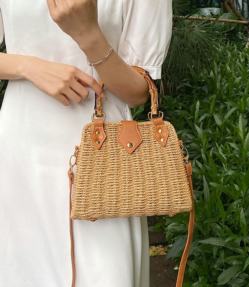 Summer Straw Bag for Women Beach Rattan Top-Handle Purse Straw Crossbody Clutch Bags Handwoven Tote Handbag 2024