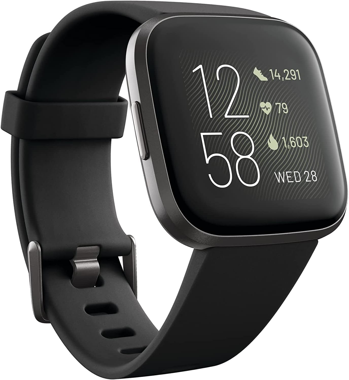 Fitbit Versa 2 Health & Fitness Smartwatch with Heart Rate, Music, Alexa Built-in, Sleep & Swim Tracking, Black/Carbon, One Size (S & L Bands Included) (Renewed)