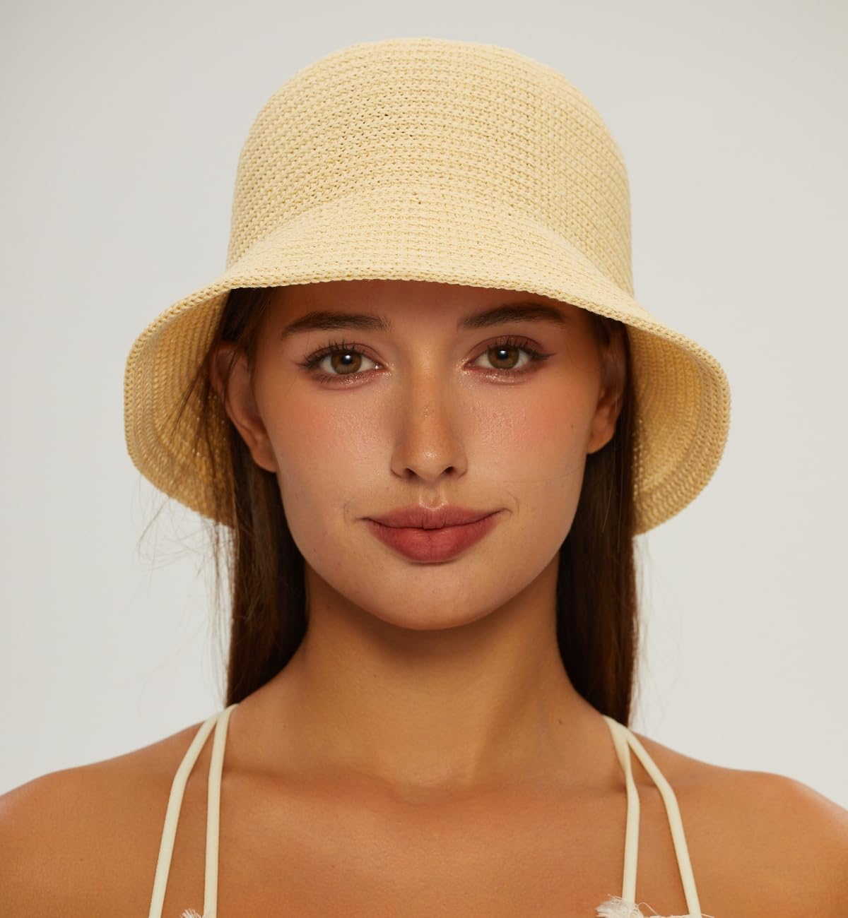 Women Mesh Woven Bucket Hat, Beach Hat, Sun Hat Fashion Foldable Packable Fishing Hat for Spring Summer Fall