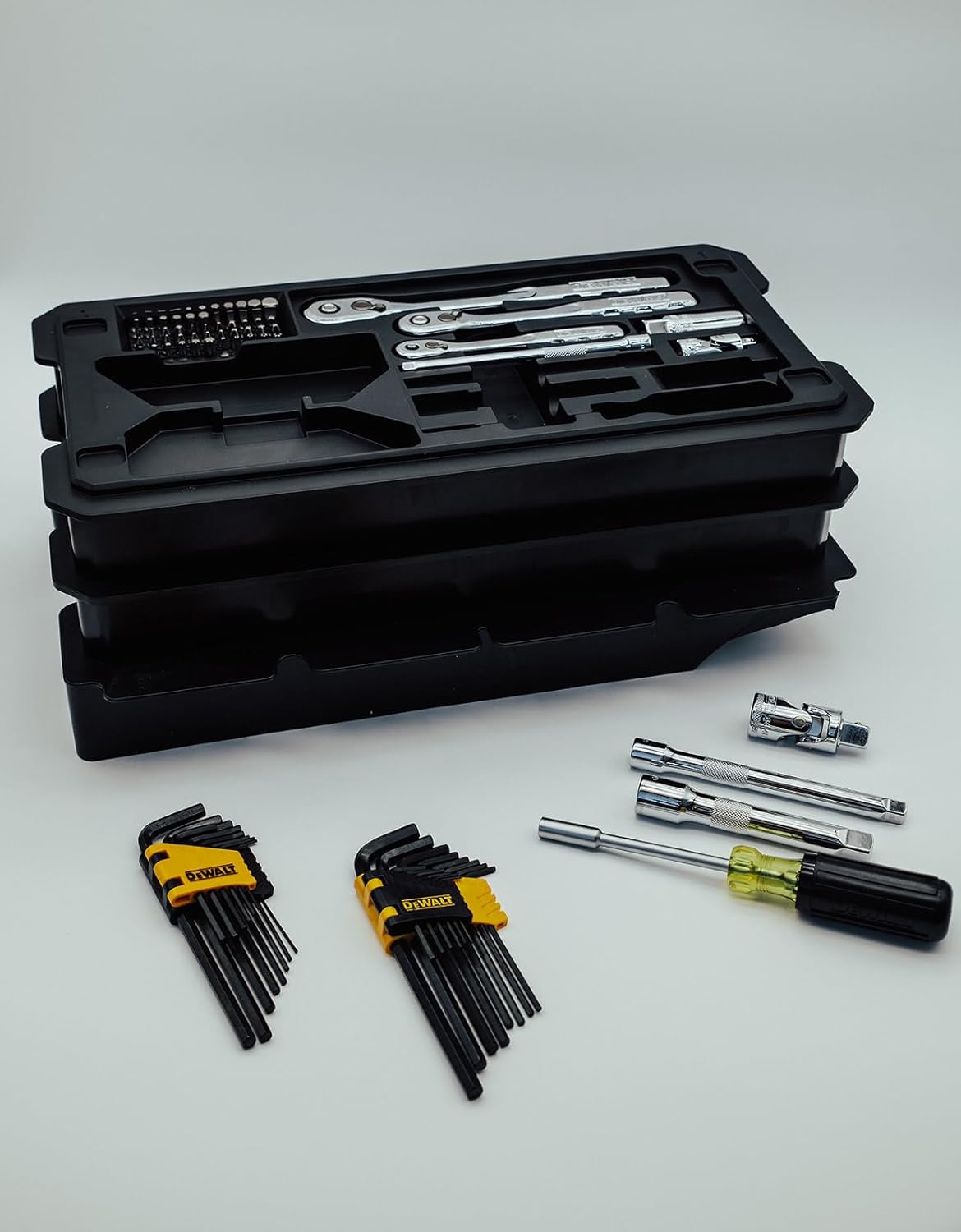 DEWALT Mechanic Tool Set, 226 Pieces, 1/4",3/8" and 1/2" Drive, with Ratchets, Sockets, hex keys and more (DWMT45226)