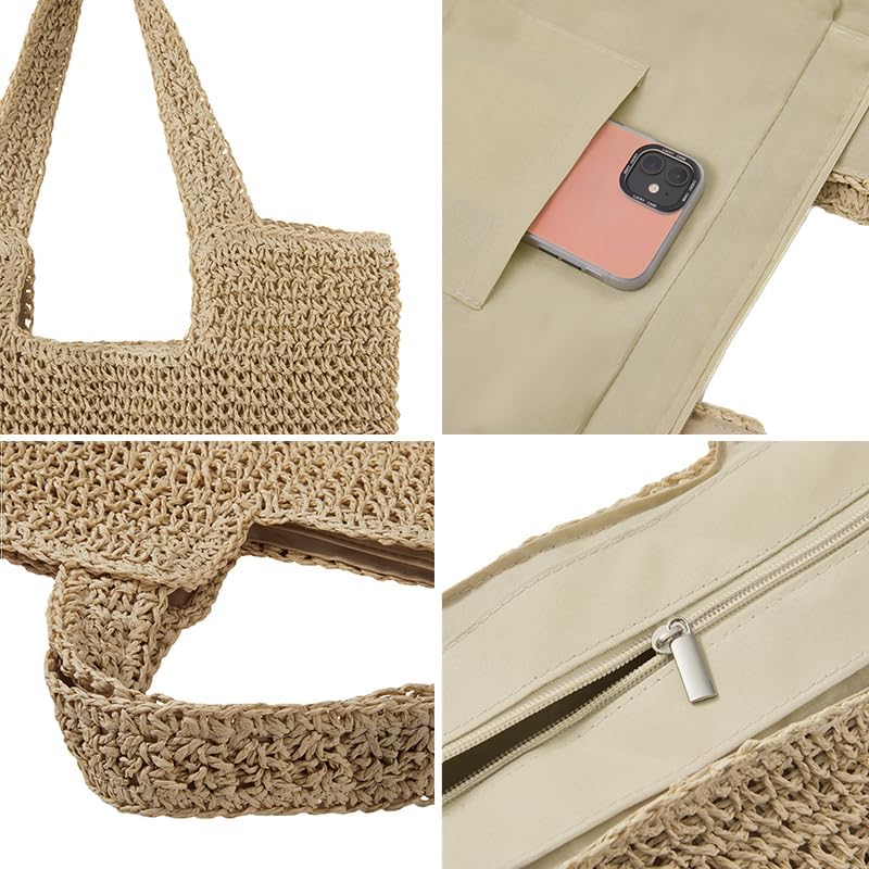 Straw Beach Tote Bag: Large Summer Boho Woven Bags - Rattan Handmade Shoulder Handbags for Women