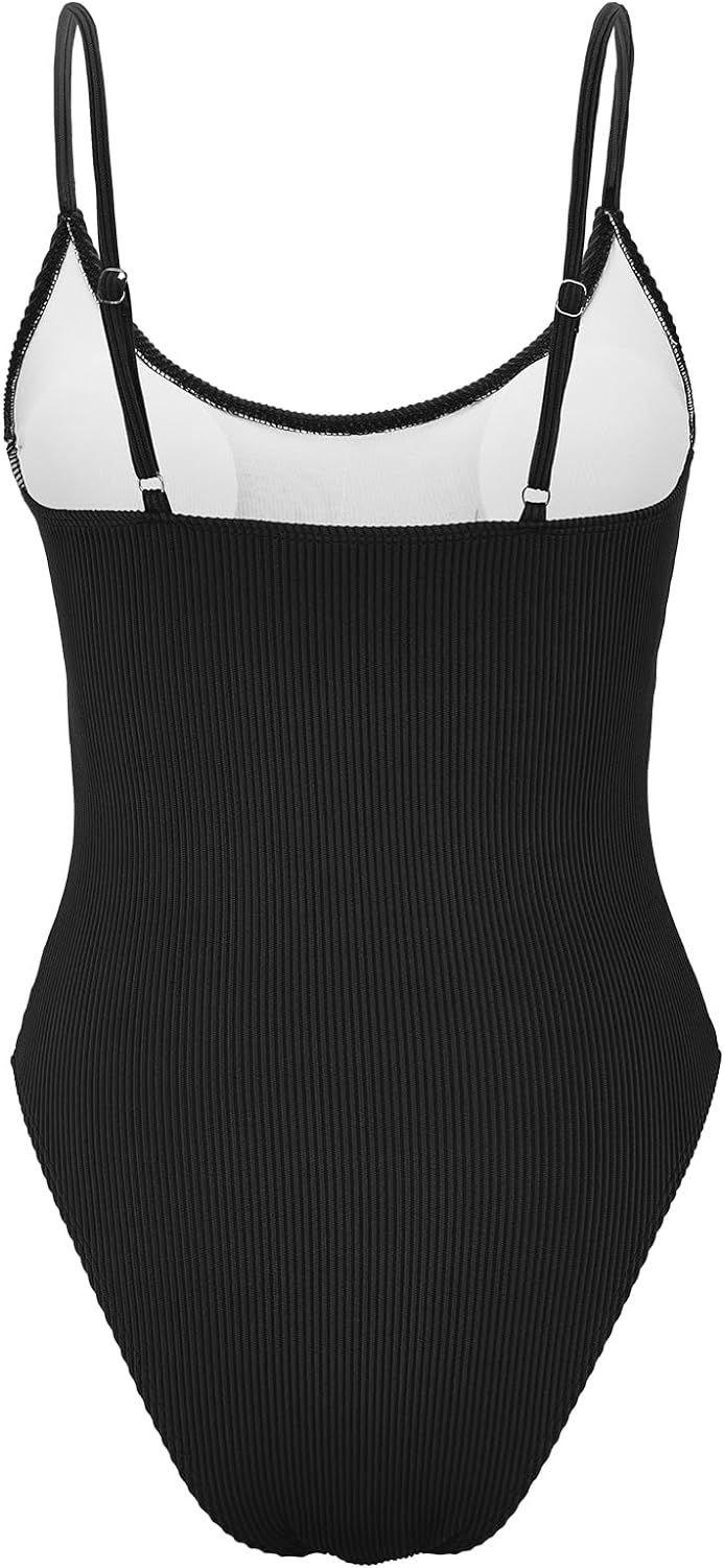 American Trends One Piece Swimsuit Women Swim Suits for Women 2024 Ribbed Open Back Bathing Suit Sexy Slimming Swimsuit