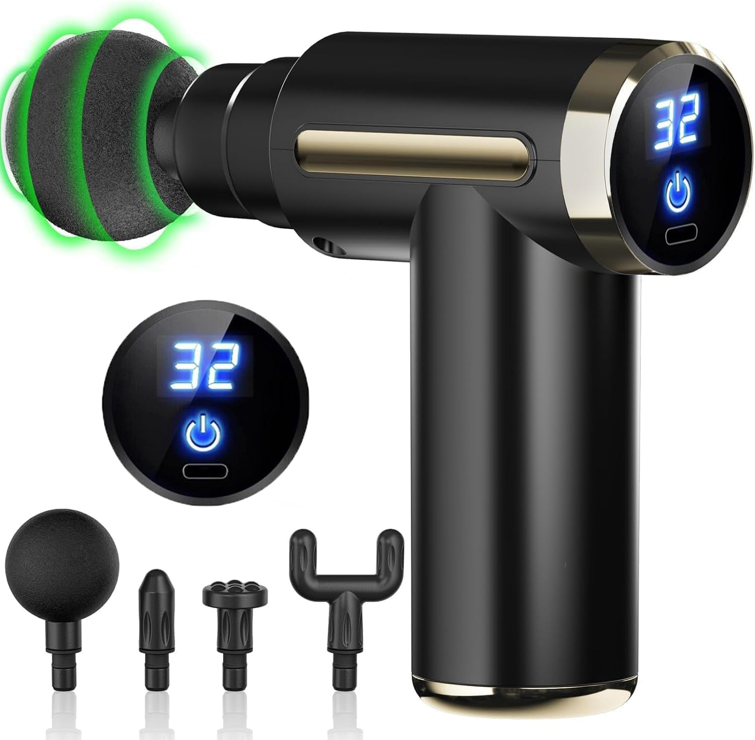 Massage Gun, Deep Tissue Massage Gun, Super Quiet Portable Electric Sports Massager, Handheld Mini Massage Gun, Contains 4 Massage Gun Accessories-yj-Black