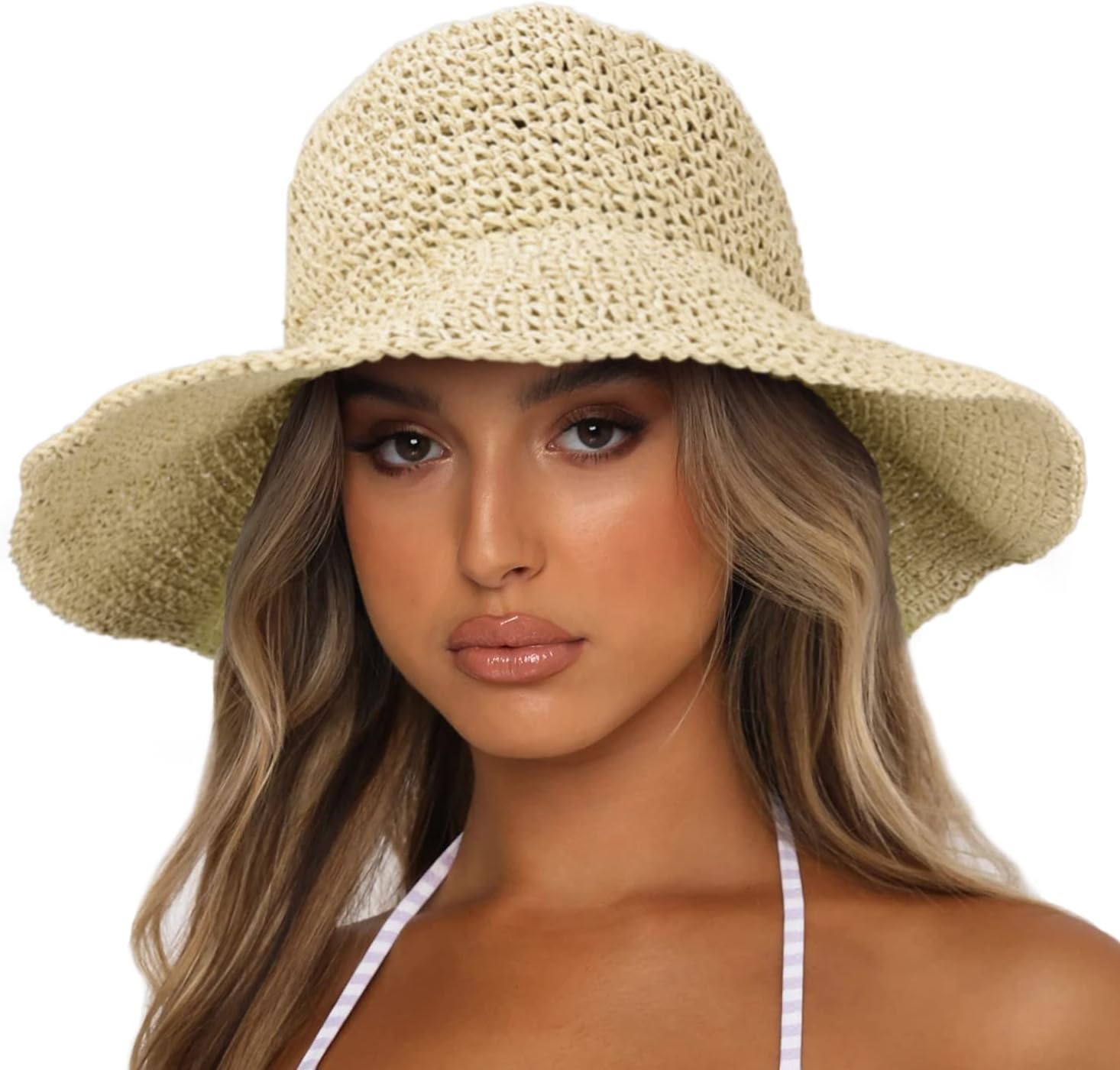 Sydbecs Womens Sun Hats Wide Brim Summer Beach Hat for Women Foldable Travel Straw Hat UPF50+