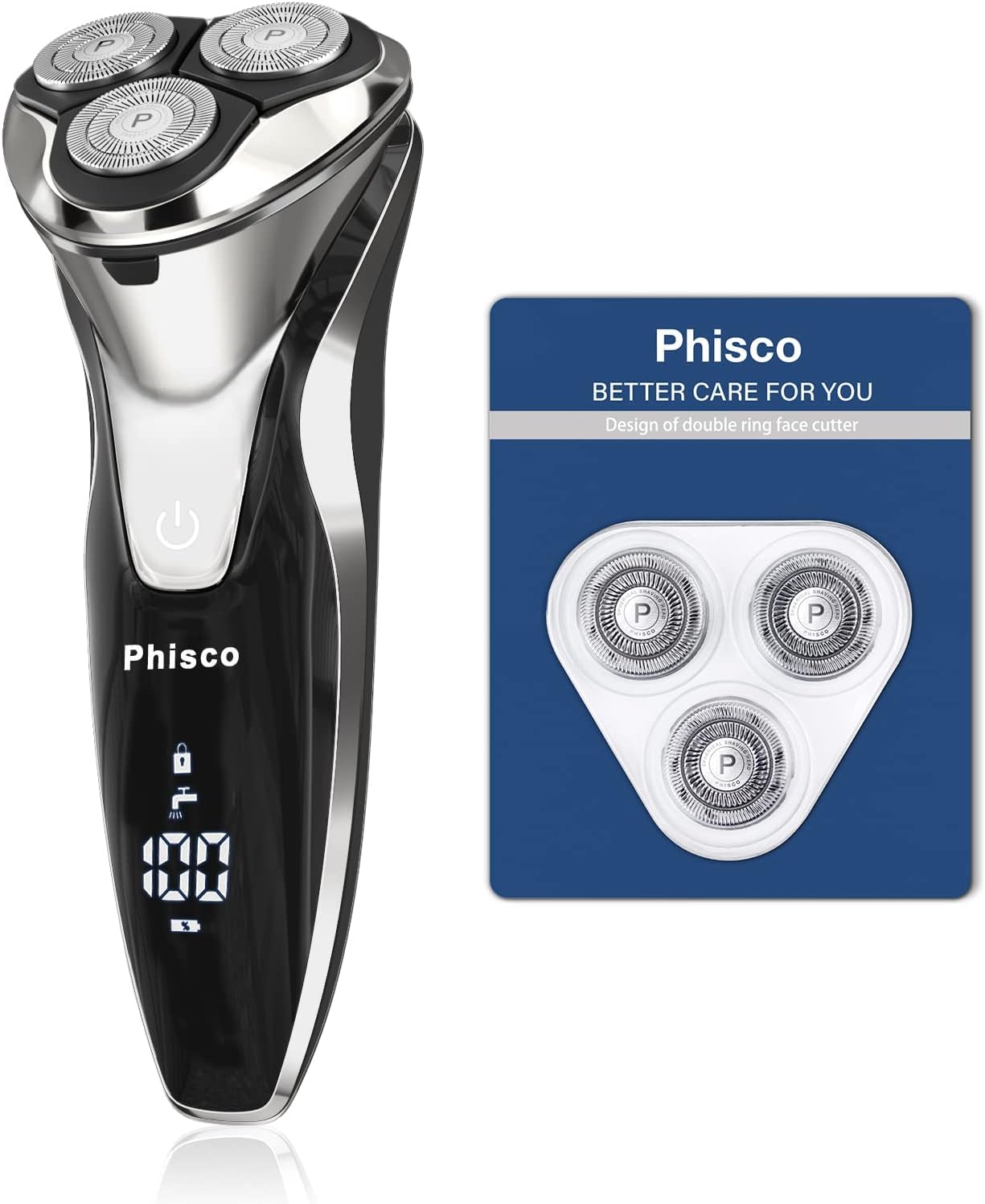 Phisco Men’s Electric Shaver with 3D Floating Heads | Ultra-Close Shave | Dual Concave Blade Net | IPX7 Waterproof | 9000RPM Motor | Ideal for Wet/Dry Shaving