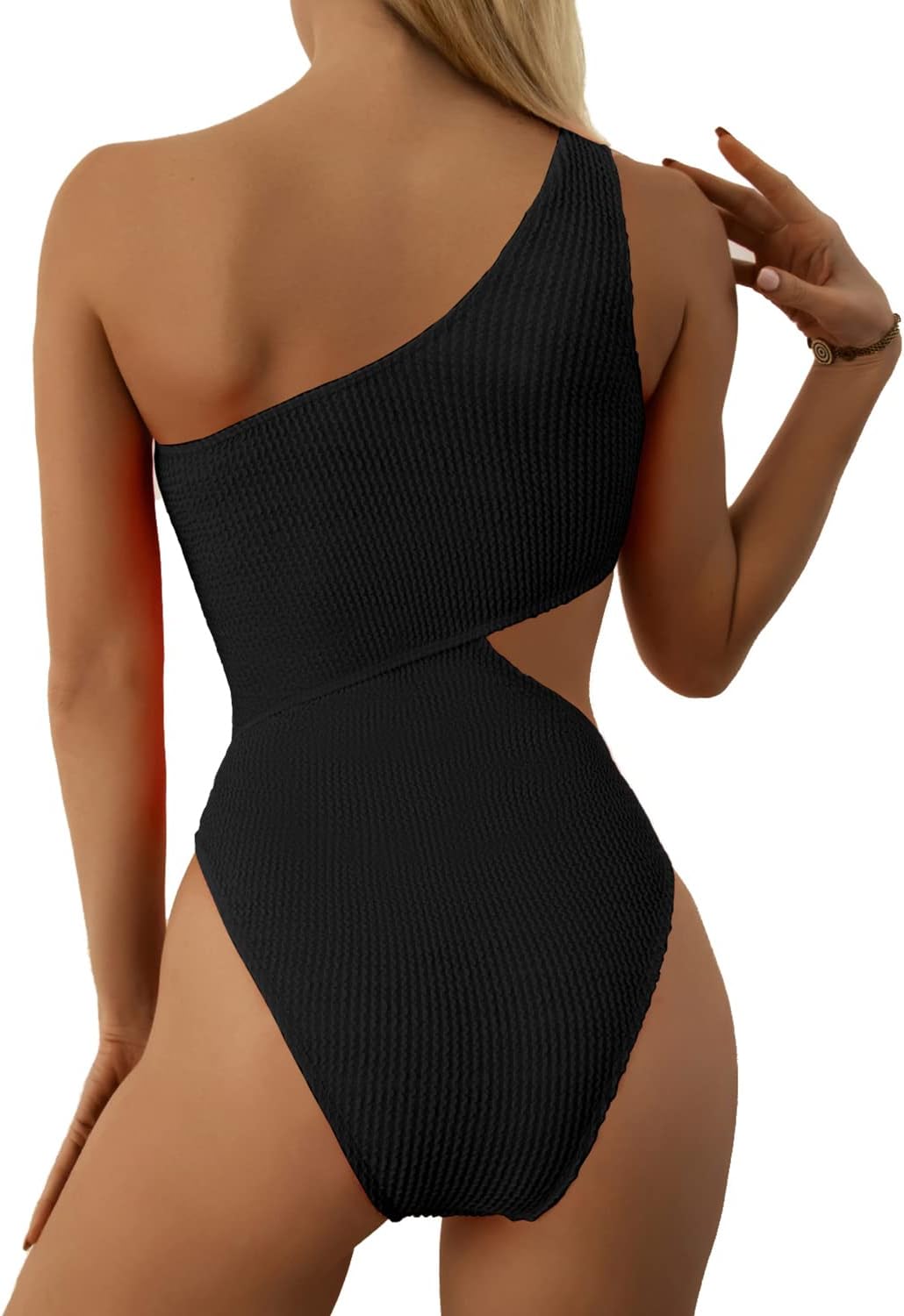 Women's Cutout One Piece Swimsuit One Shoulder Swimwear Ribbed Monokini Bathing Suits