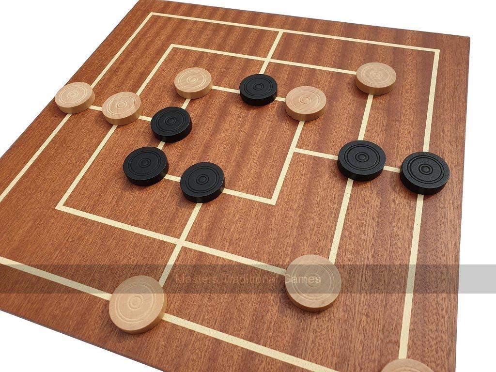 Nine Men's Morris Game - Dual Side Wooden Board with Wooden Pieces