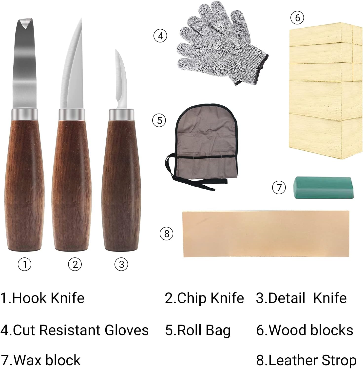 Wood Whittling Kit with Basswood Wood Blocks Gifts Set for Adults and Kids Beginners, Wood Carving Kit Set Includes 3pcs Wood Carving Knife & 8pcs Blocks & Gloves for Widdling Kit