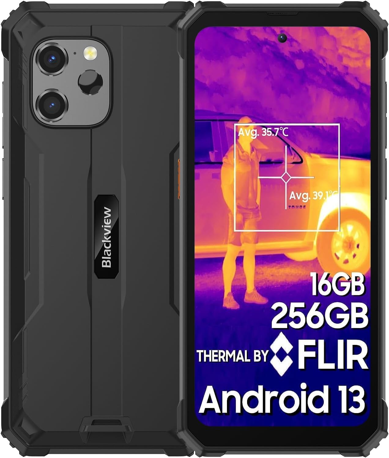 Blackview BV8900 Rugged Smartphone(With FLIR Thermal Image Camera), 16GB RAM+256GB ROM(up to 2TB), Android 13, 10000mAh Battery 33W Fast Charge, 64MP Camara, 6.5inch 2.4K Display, NFC, IP68 Waterproof