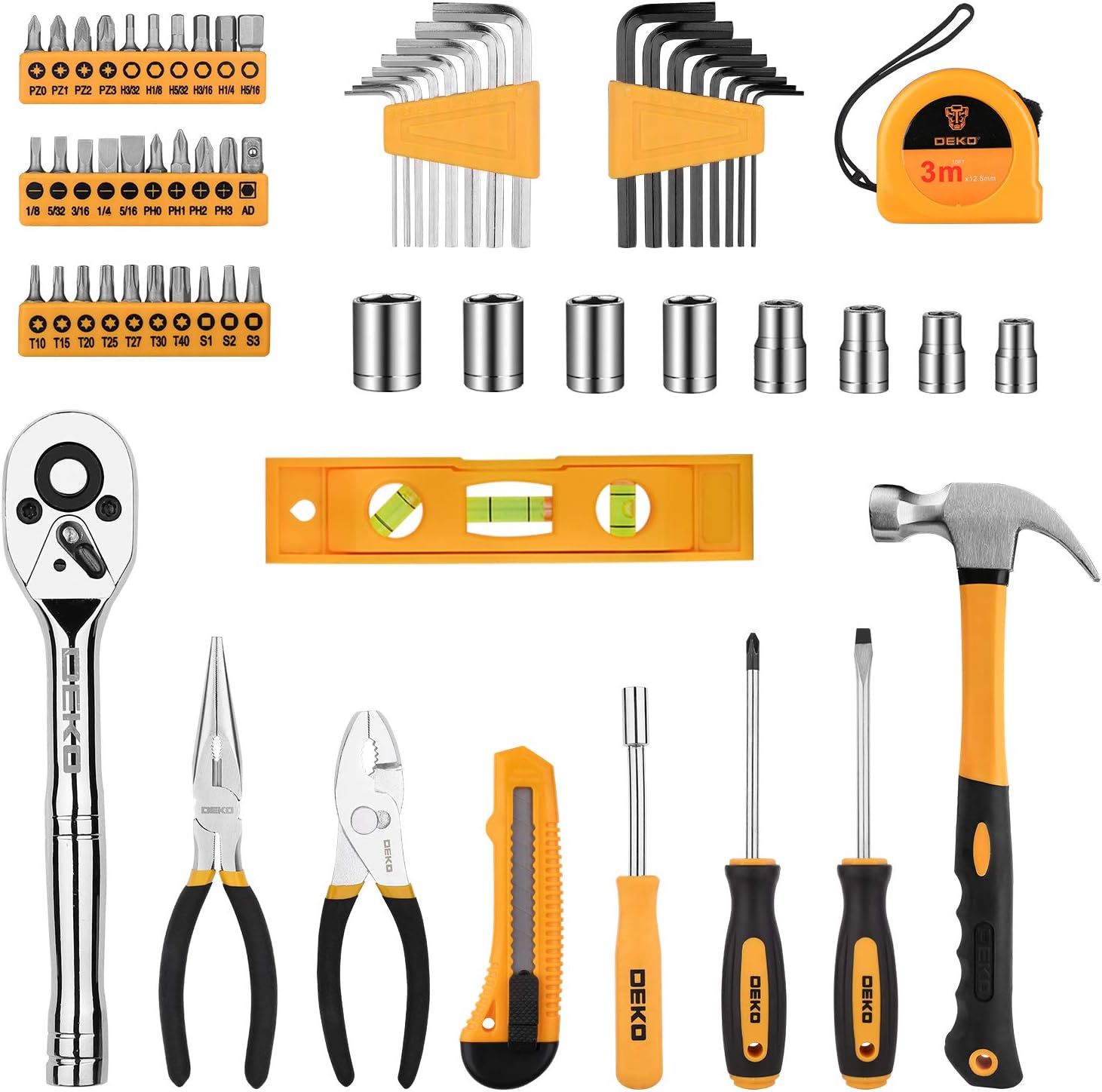 DEKOPRO 65 Pieces Tool Set General Household Hand Tool Kit with Storage Case Plastic ToolBox