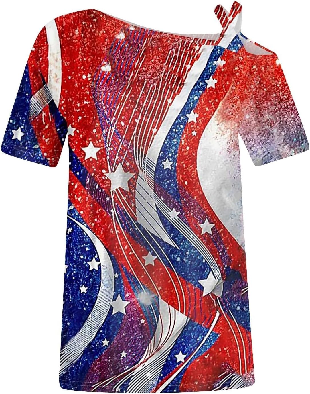 4th of July Shirts Women Off The Shoulder Tops Short Sleeve American Flag Shirts Graphic Tees Patriotic Trendy Tshirts