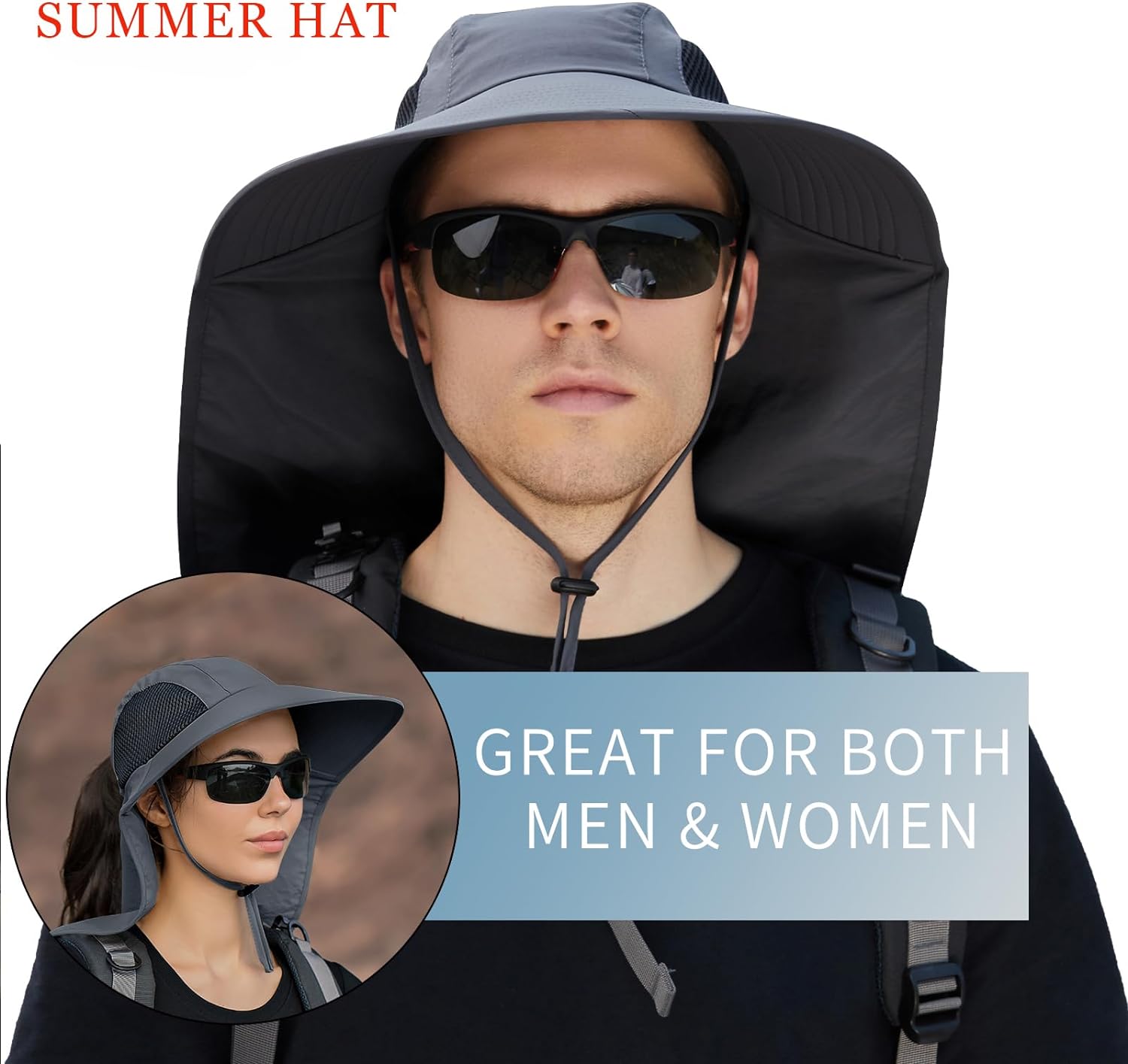 Sun Hat for Men Women with Neck Flap,UPF 50+ UV Protective Hiking Fishing Hats,Wide Brim Sun Hat for Women&Men