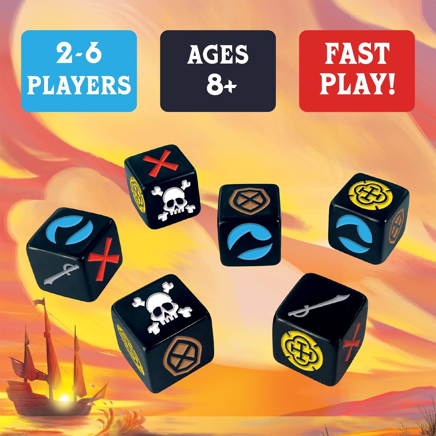 Booty Dice | Quick Pirate Dice Game | Great for Family Game Night | Perfect for Kids and Adults | Ages 8 and up