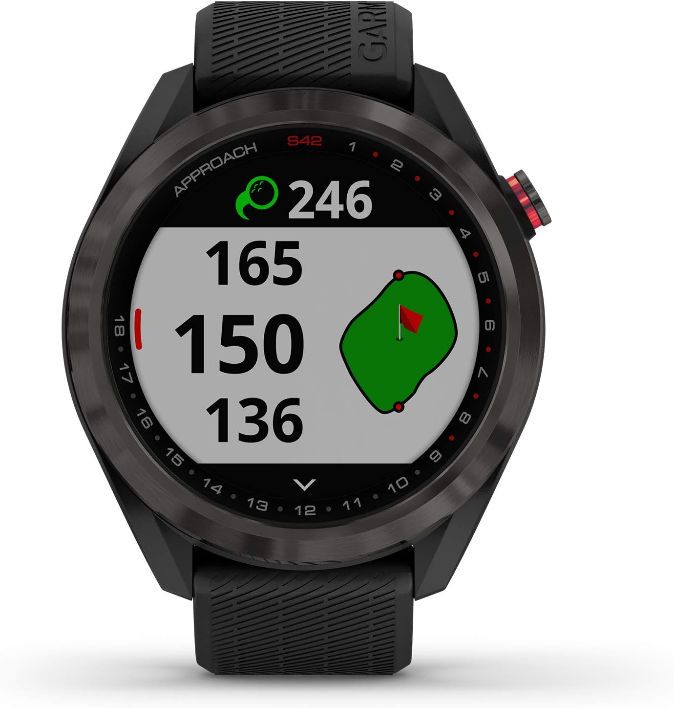 Garmin Approach S42, GPS Golf Smartwatch, Lightweight with 1.2" Touchscreen, 42k+ Preloaded Courses, Gunmetal Ceramic Bezel and Black Silicone Band, 010-02572-10