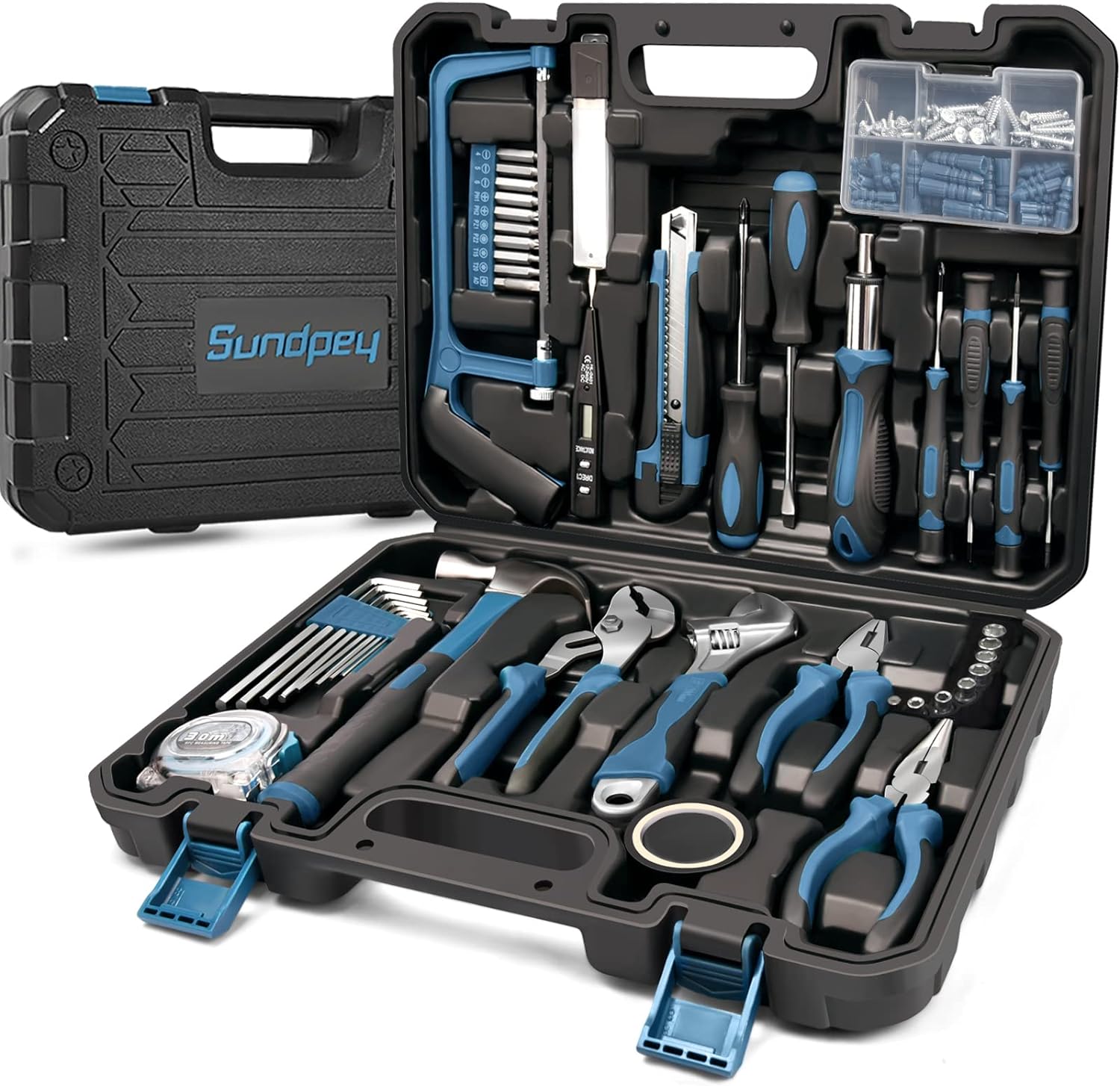 Sundpey Home Tool Kit 148-Pcs - Household Basic Complete Hand Repair portable Tool Set with Case & Ratcheting Screwdriver & Hex Key & Pliers & Wrench & Voltage Tester & Water Pump Plier for Men Women