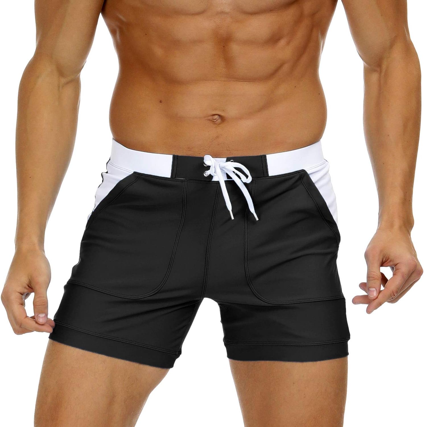 MAGNIVIT Men's Swimwear Swimsuits Solid Basic Long Swim Sport Trunks Board Shorts with Pockets