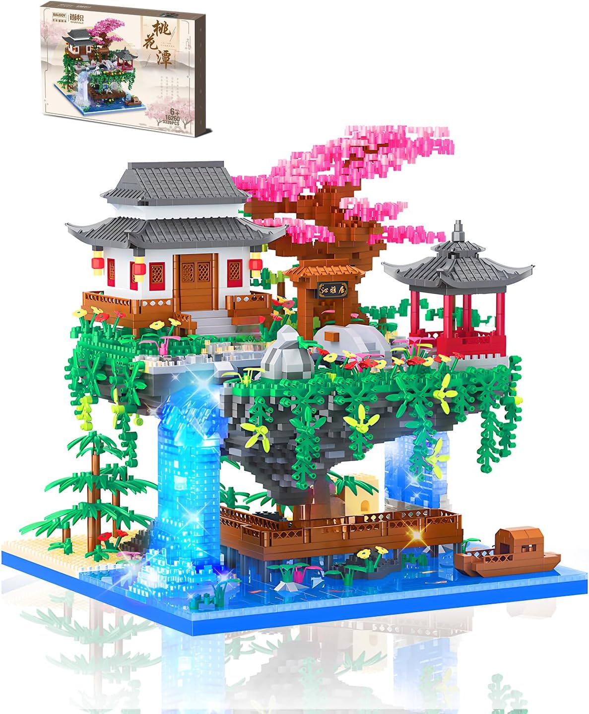 Cherry Bonsai Tree Building Set, Japanese Architecture Building Blocks Set for Adults, Micro Bricks Sakura Tree House Building Kit with Light, Gift for Christmas (3320PCS)