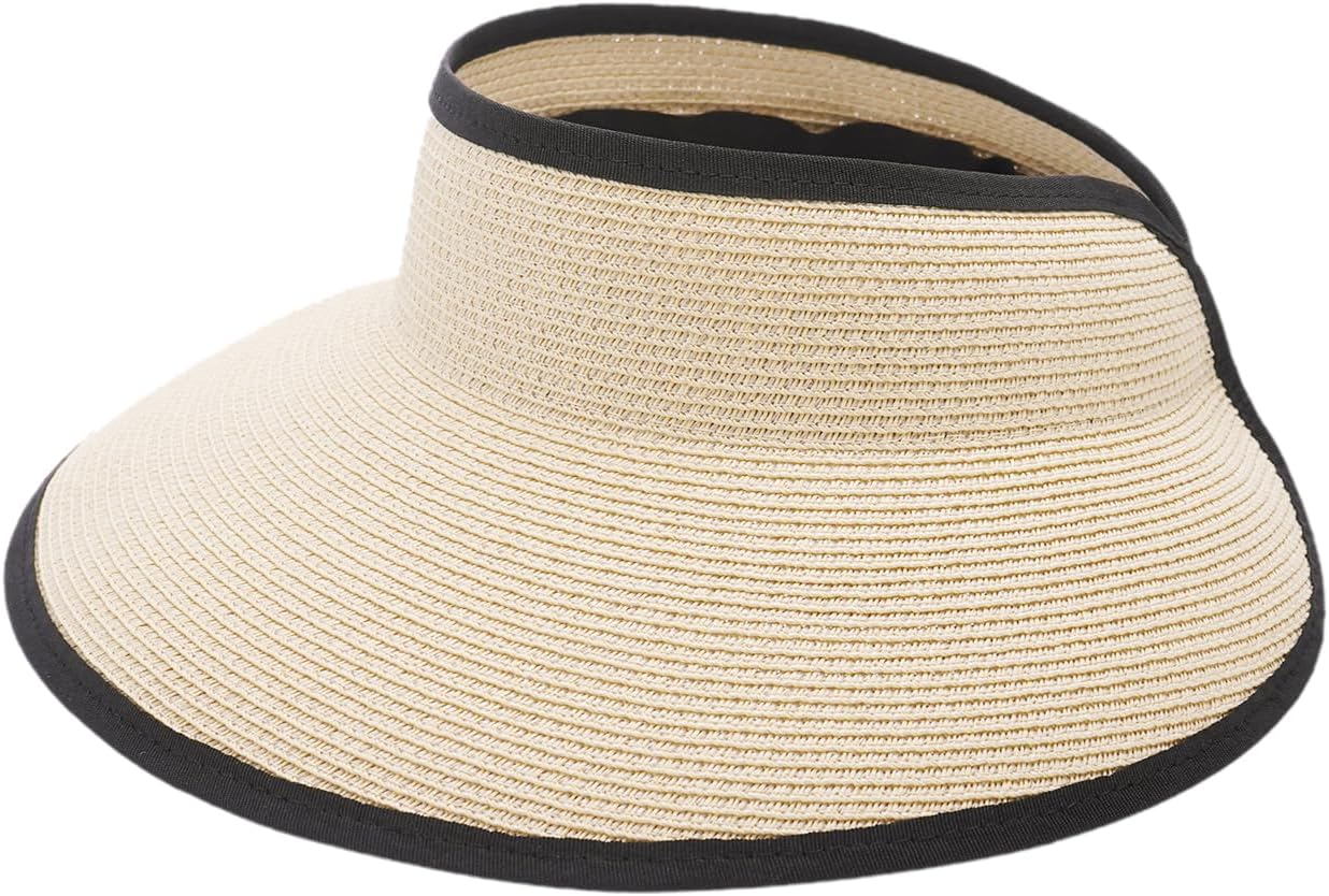 Joywant Sun Visor Hats for Women, Women's Summer Ponytail Foldable Straw Beach Hat with UPF 50+