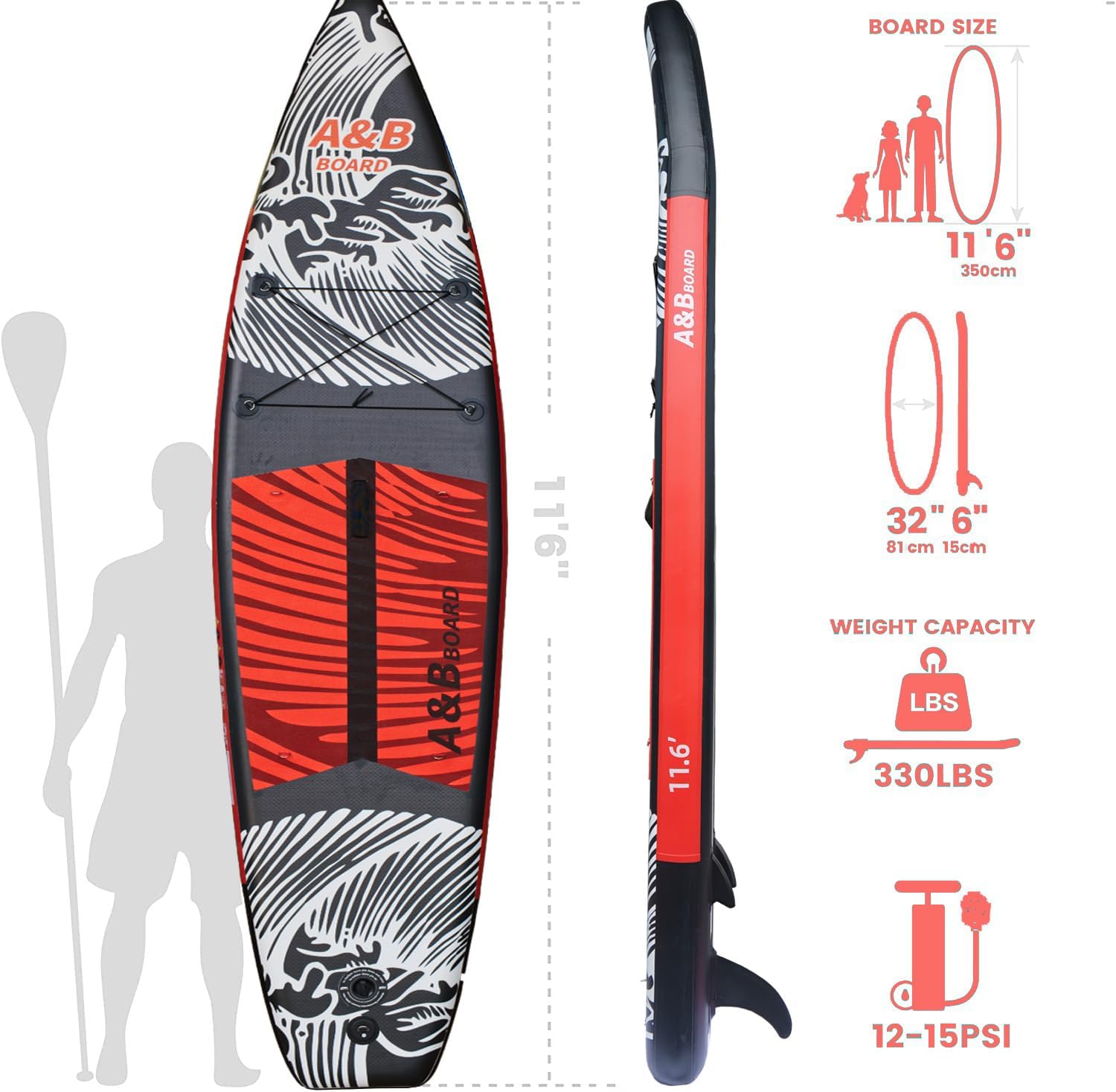 A&BBOARD Inflatable Stand Up Paddle Board, 10ft/11ft Paddle Boards for Adults with Premium SUP Paddleboard Accessories & Backpack, Dual Action Pump, Wide Stable Design, Non-Slip Comfort Deck