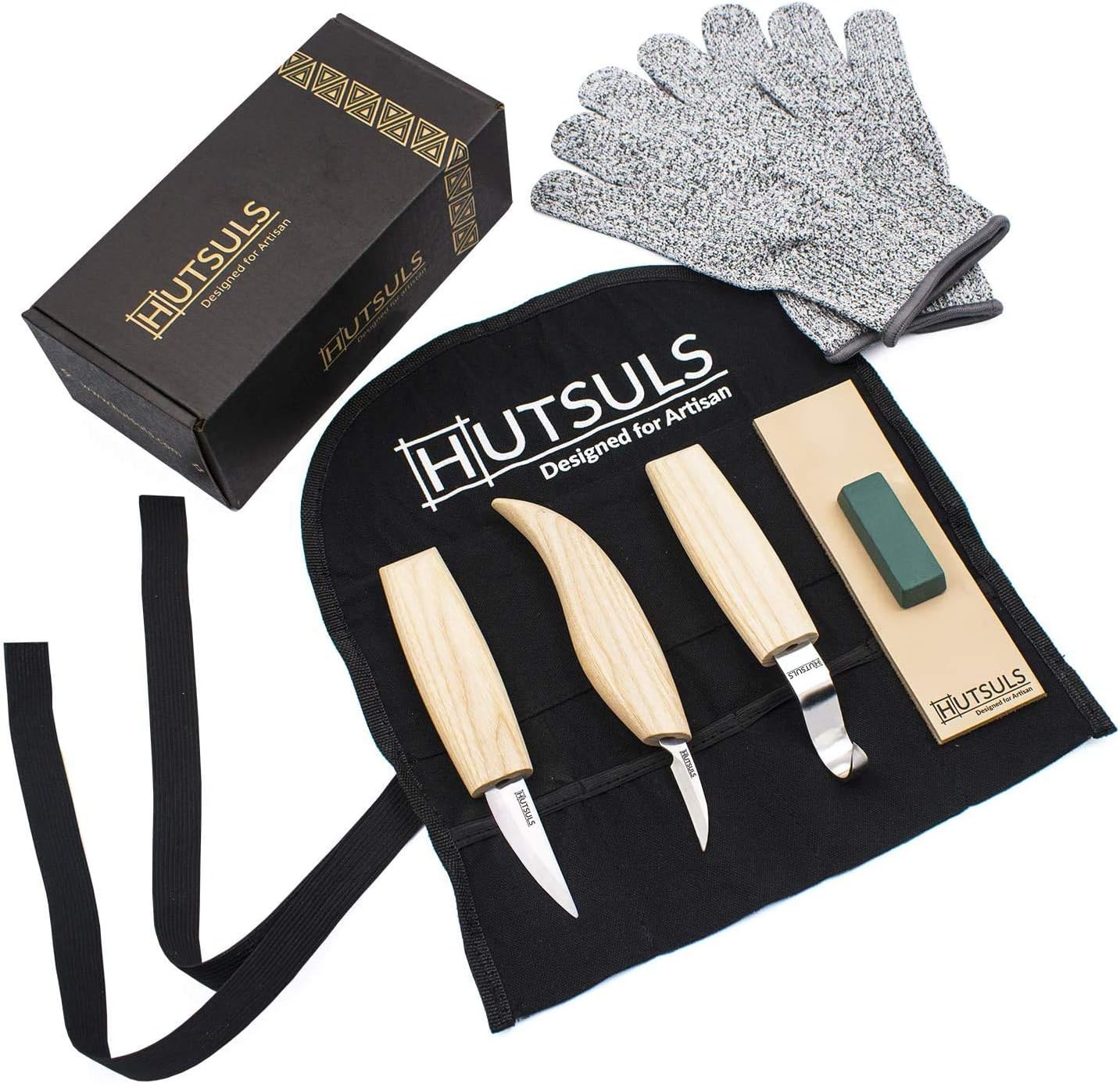 Hutsuls Wood Whittling Kit for Beginners - Razor Sharp Wood Carving Knife Set in Beautifully Designed Gift Box, Whittling Knife for Kids and Adults (8 Pieces)