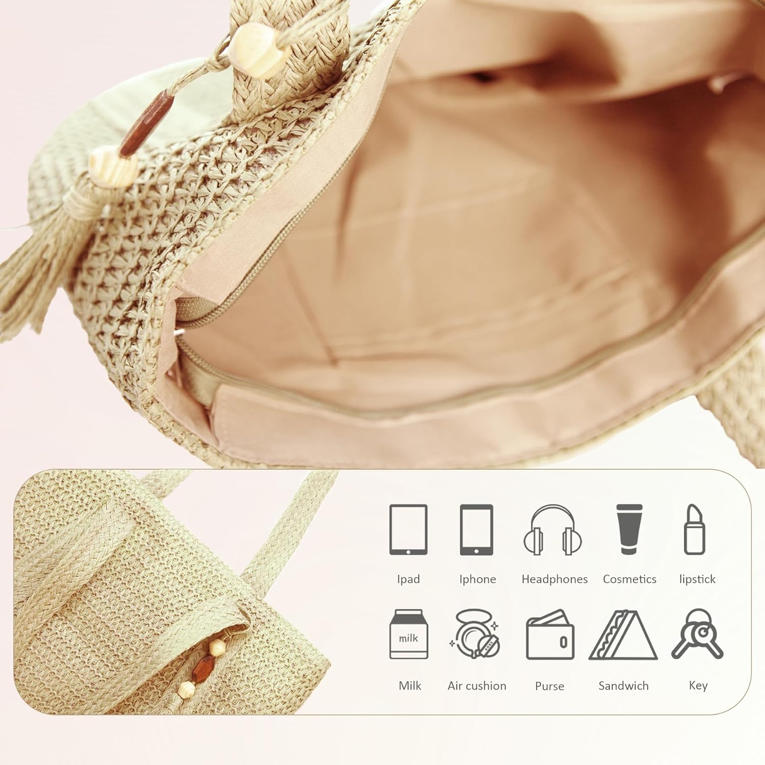 Straw Beach Tote Bag for Women Woven Large Beach Bag Beach Purse Vacation Hand-Woven Summer Beach Bag Rattan bag