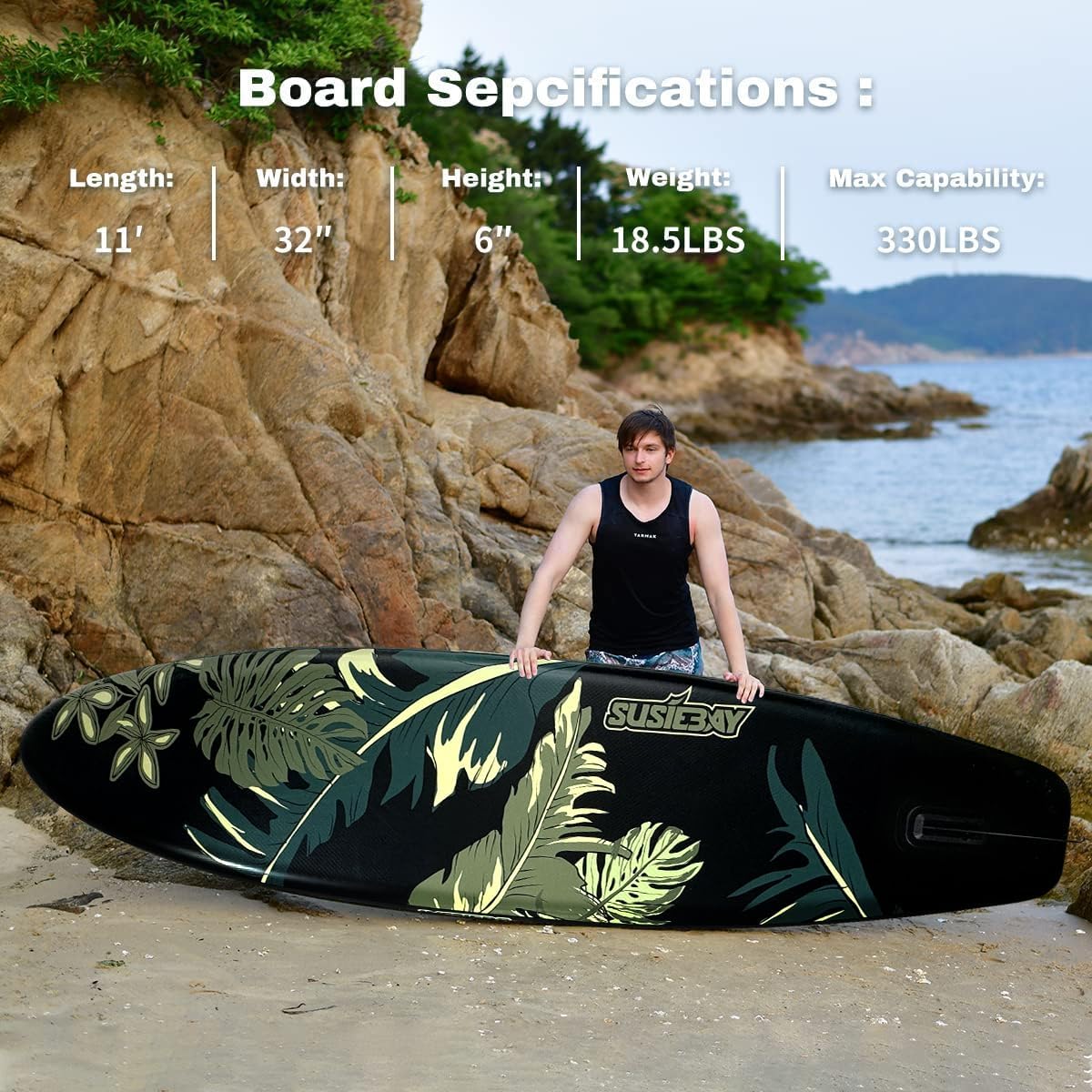 Inflatable Paddle Board, 11ft Stand UP Paddle Board for Adults with Sup Accessories, Wide Stance for All Levels, Traveling Board, Sup Board,Non-Slip Deck, Double Action Pump & Dry Bag