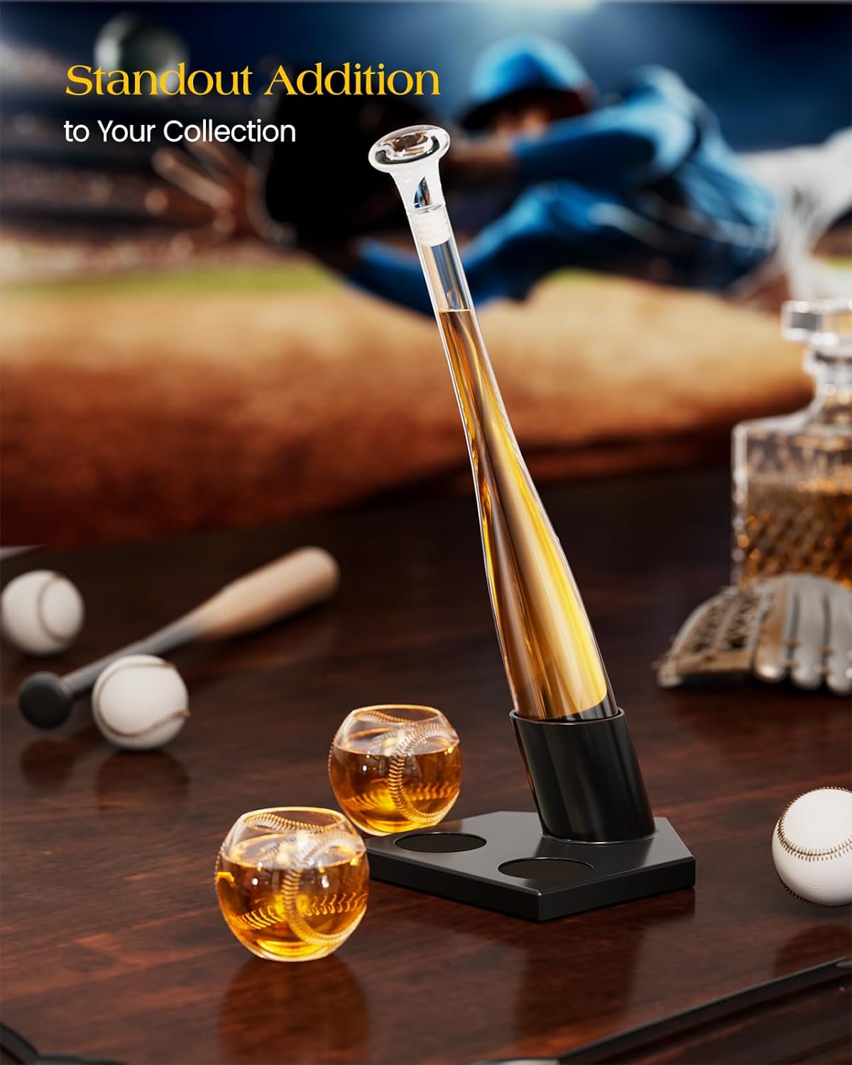 Baseball Gifts for Men, Kollea Whiskey Decanter Sets for Men, 20Oz Baseball Bat Decanter Set with 2 Glasses, Unique Birthday Gift for Men Him Brother Guys Boyfriend Coach, for Liquor Tequila Bourbon