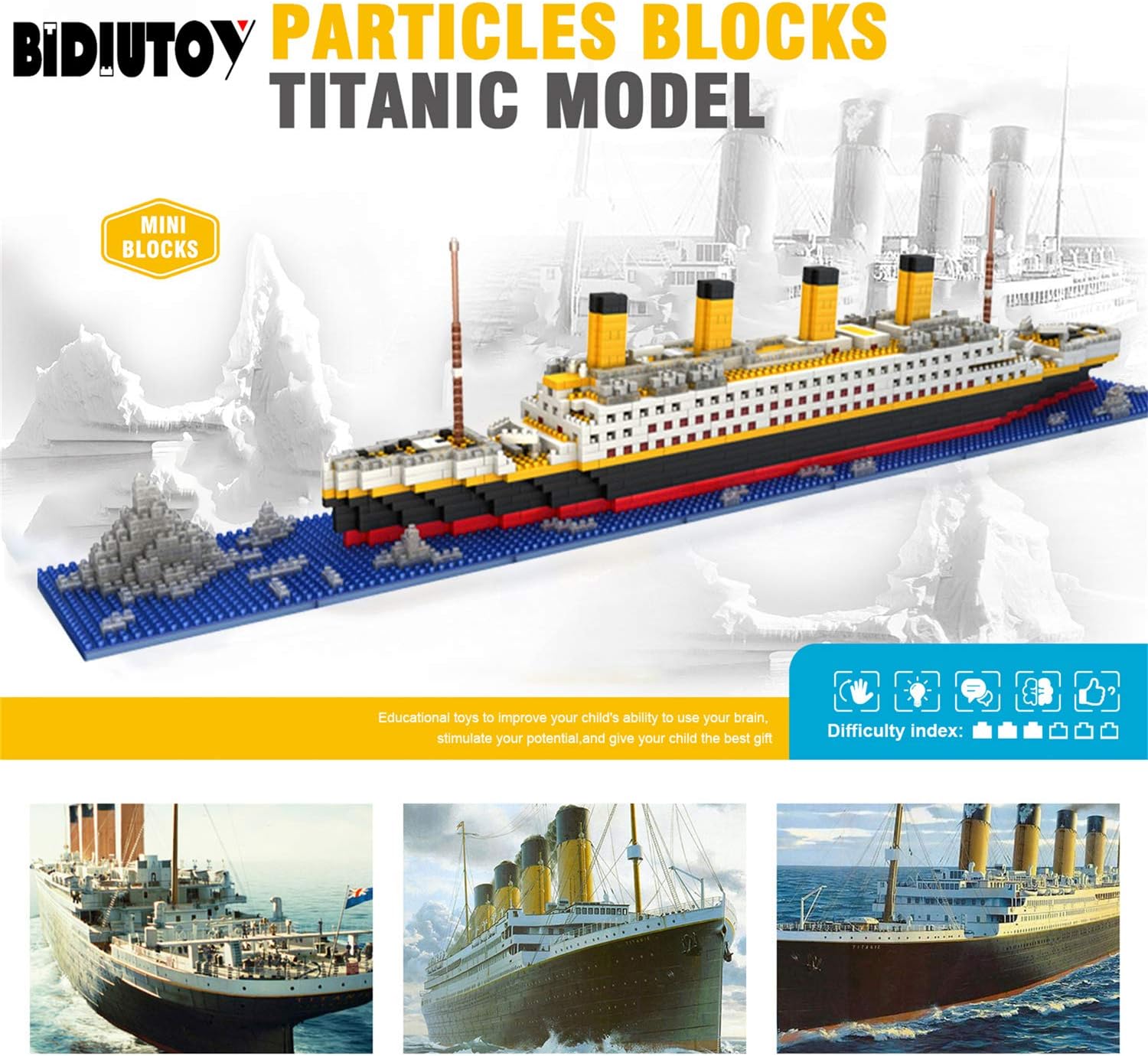 Titanic Ship Model Building Block Set, 3D Puzzle Sets DIY Educational Toys, Bricks Toy-with 1860Pcs Micro Mini Blocks, Ideal Gift for Kids & Adults