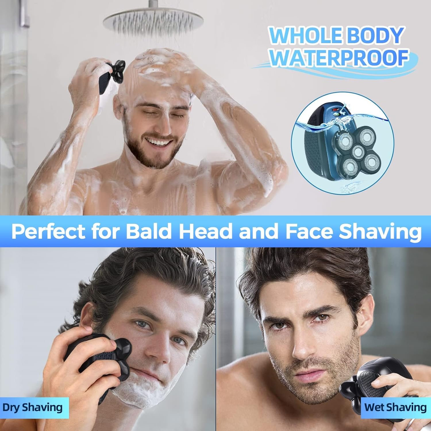 Head Shaver for Bald Men,5 in 1 Bald Head Shavers for Men Cordless,Waterproof Wet/Dry 5 Head Mens Electric Razor for Head Face Shaving, USB Mans Grooming Kit Rechargeable,Rotary Shaver for Men