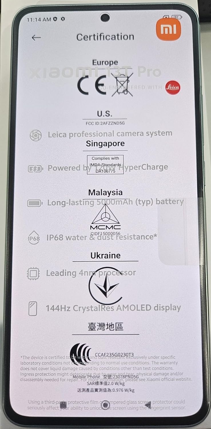 Xiaomi 13T PRO 5G + 4G LTE (512GB+12GB) Global ROM Unlocked Worldwide (Tmobile Mint Tello Global) 50MP Triple Pro Leica Camera 6.67" 144Mhz + (w/Fast 51w Car Charger) (Black Global ROM)