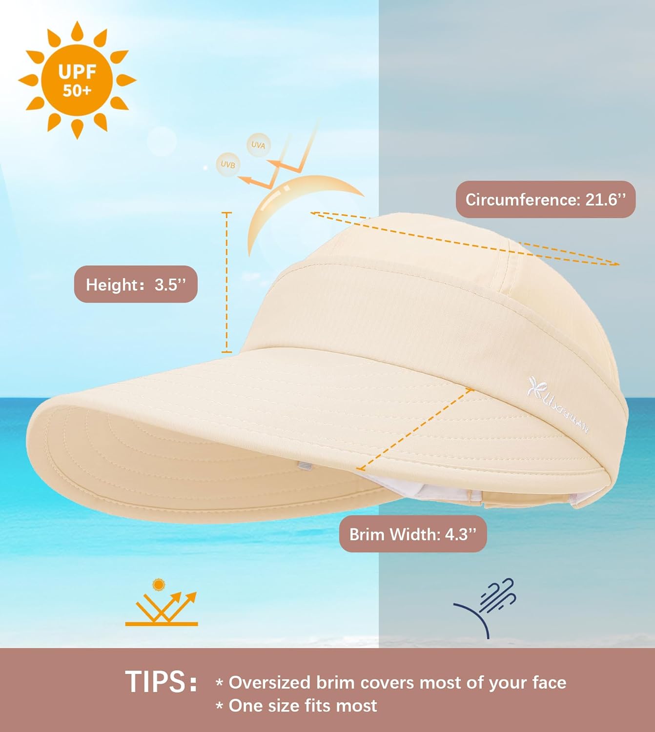 Durio Sun Hat 2 in 1 Visors for Women UPF 50+ Wide Brim Summer Beach Hats for Women Packable Safari Hiking Hat Fishing