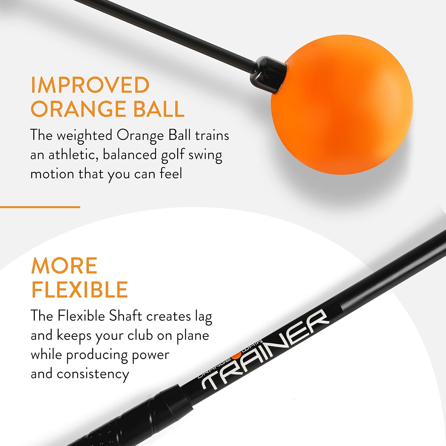 Orange Whip Golf Swing Trainer Aid Patented & Made in USA for Improved Rhythm, Flexibility, Balance, Tempo, and Strength *American Made*