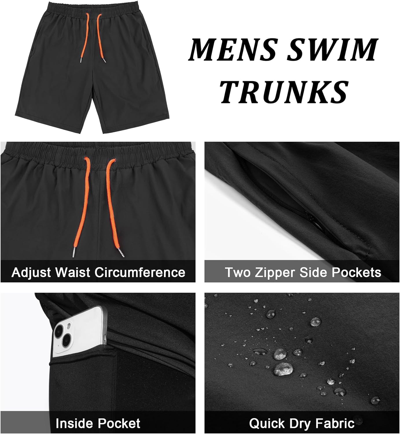 Mens Swim Trunks with Compression Liner Quick Dry Swimsuit 7 inch Inseam Swimming Shorts with Zipper Pockets