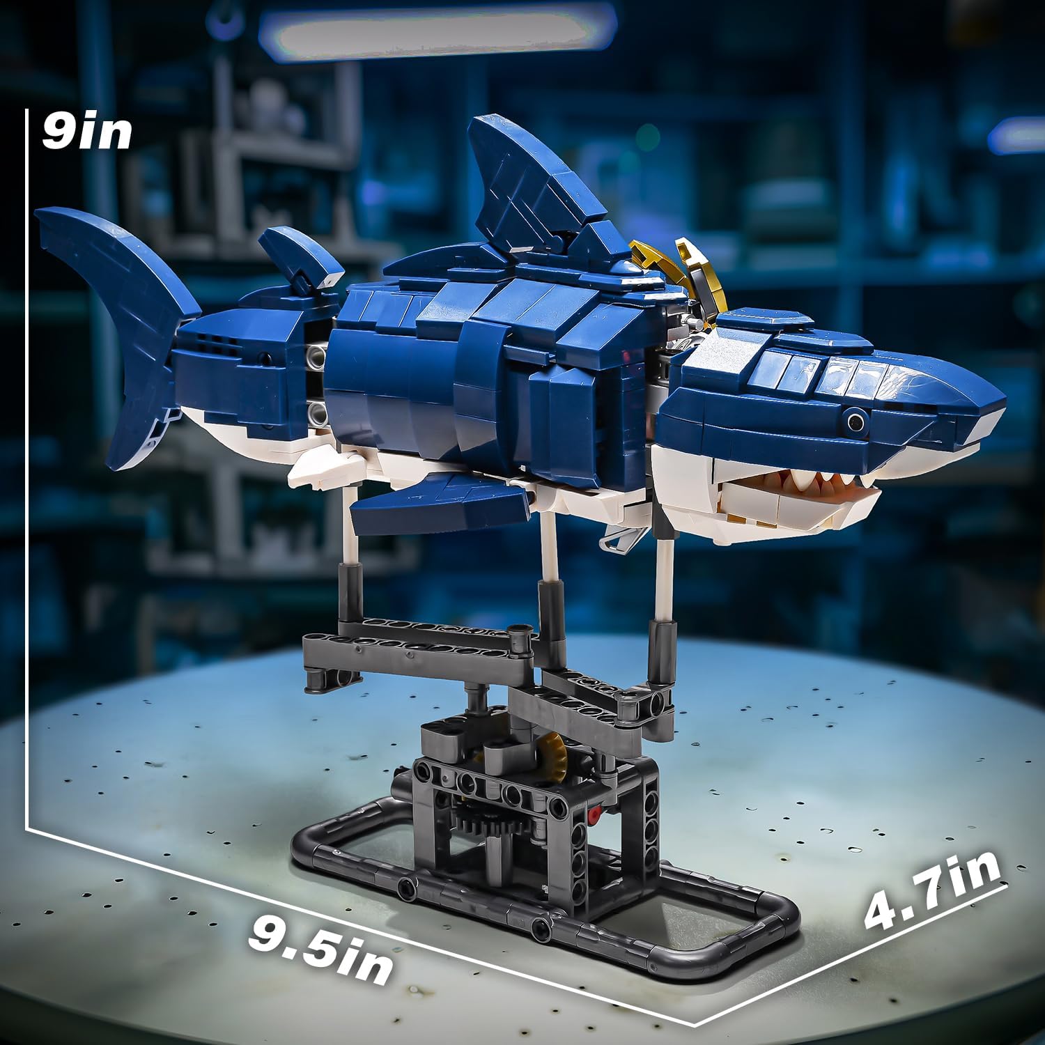 Mechanical Shark STEM Building Set,Sea Animal Toys Crossing Shark with Lighting and Linkable,Ideas Sets for Adults Shark,Creatures Gift Compatible with Legos for Adults and Boys Ages 8-12