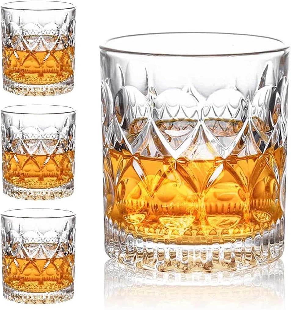 Whiskey Glasses Set of 4, 11 OZ Old Fashioned Glasses, Bourbon Glasses, Premium Scotch Glasses, Rocks Glasses, Cocktail Glasses, Clear Rum Glasses, Bar Glasses, Whiskey Glasses for Men