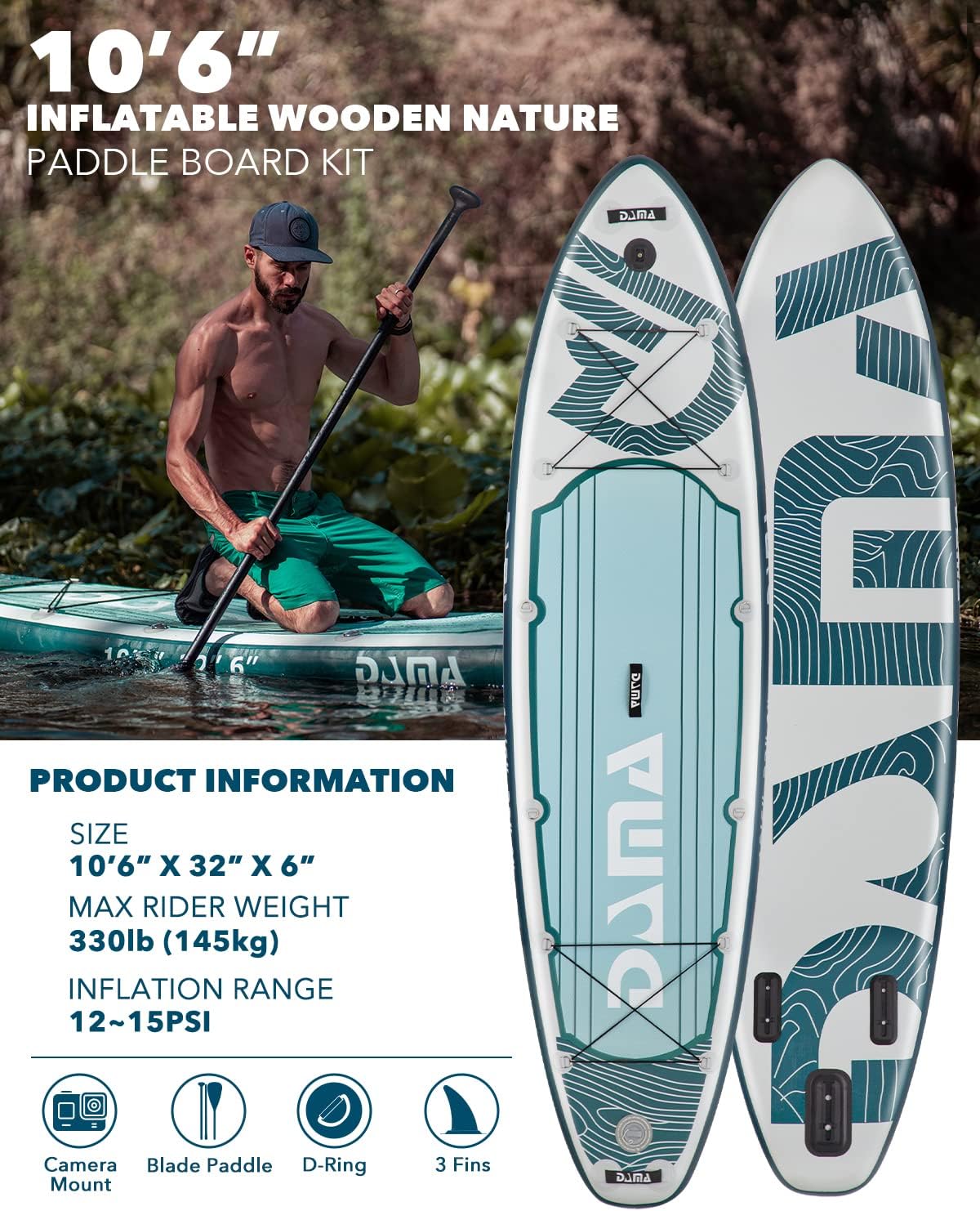 DAMA Premium Inflatable Stand Up Paddle Board (6 inch Thick), sup Board for Adults, SUP, Yoga Boards, Fishing Paddle Boards w/SUP Accessories, 4pcs Kayak Paddle, 32” Wide Stance, Non-Slip Deck