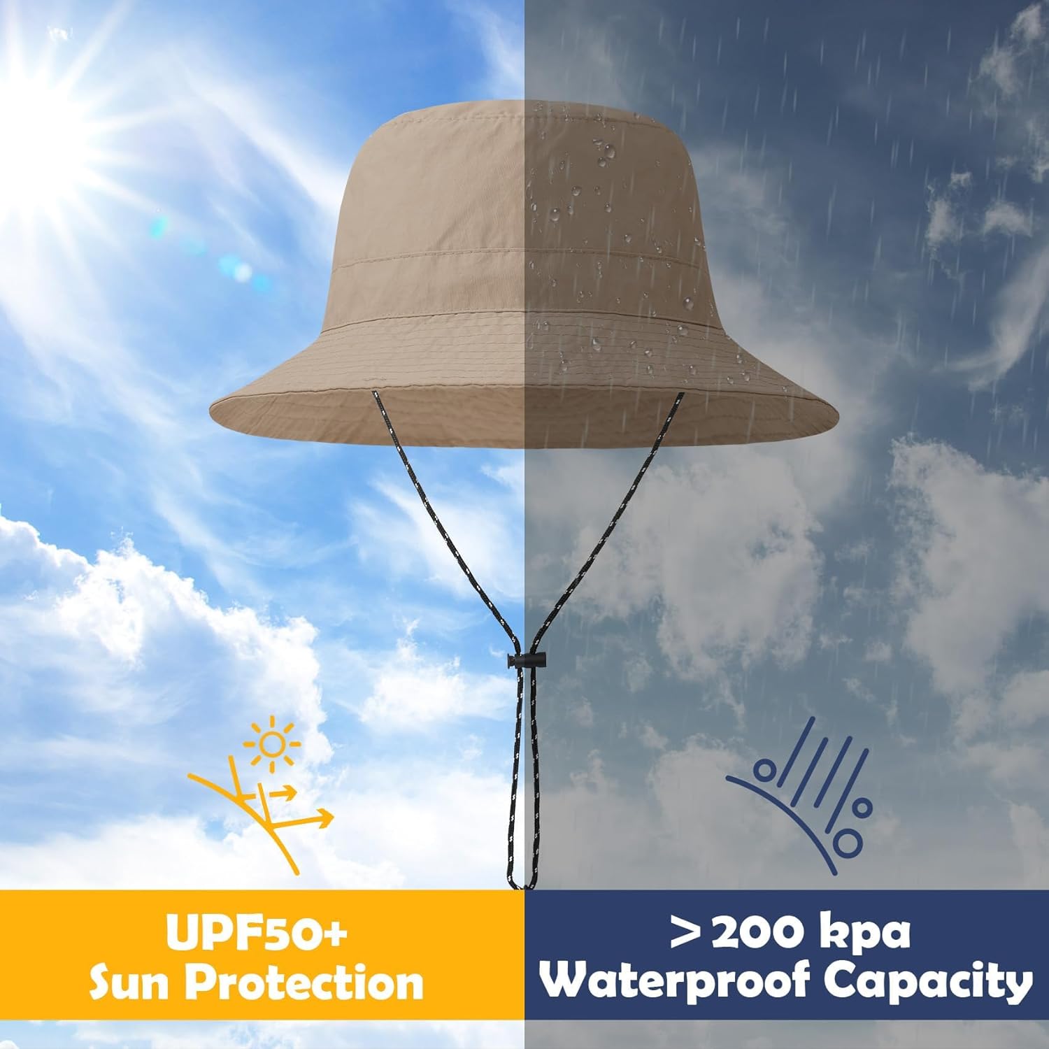 Durio Waterproof Bucket Hat for Women UPF 50+ Sun Hat UV Protection Packable Rain Hats for Women Lightweight Hiking Hat