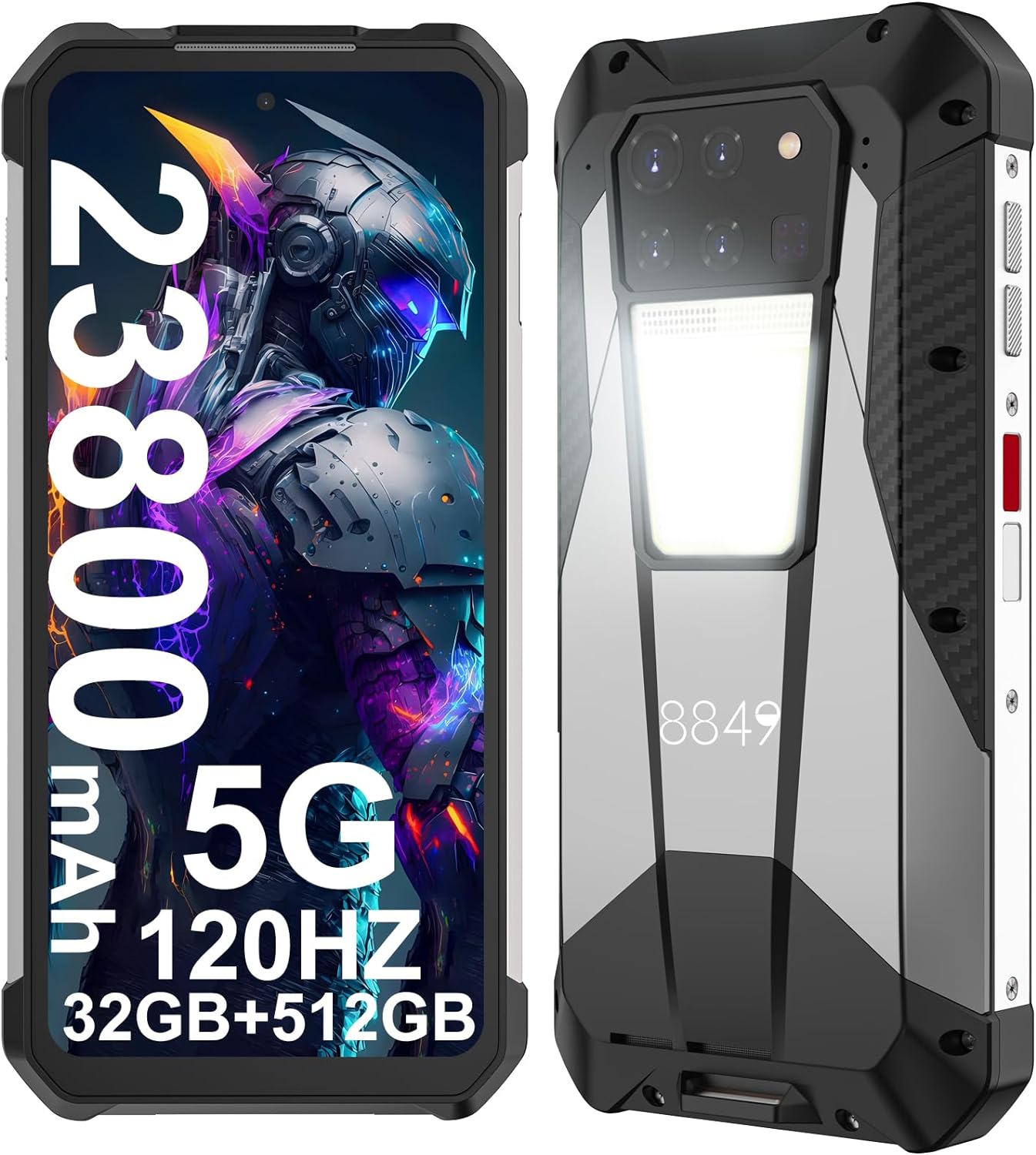 8849 Tank 3 Rugged Smartphone, 23800mAh 5G Outdoor Rugged Cell Phone Unlocked, 32GB RAM+512GB ROM, 6.79" Waterproof Android 13 Mobile Phones, 200MP Main Camera/OTG/NFC(Support T-Mobile & Verizon Only)