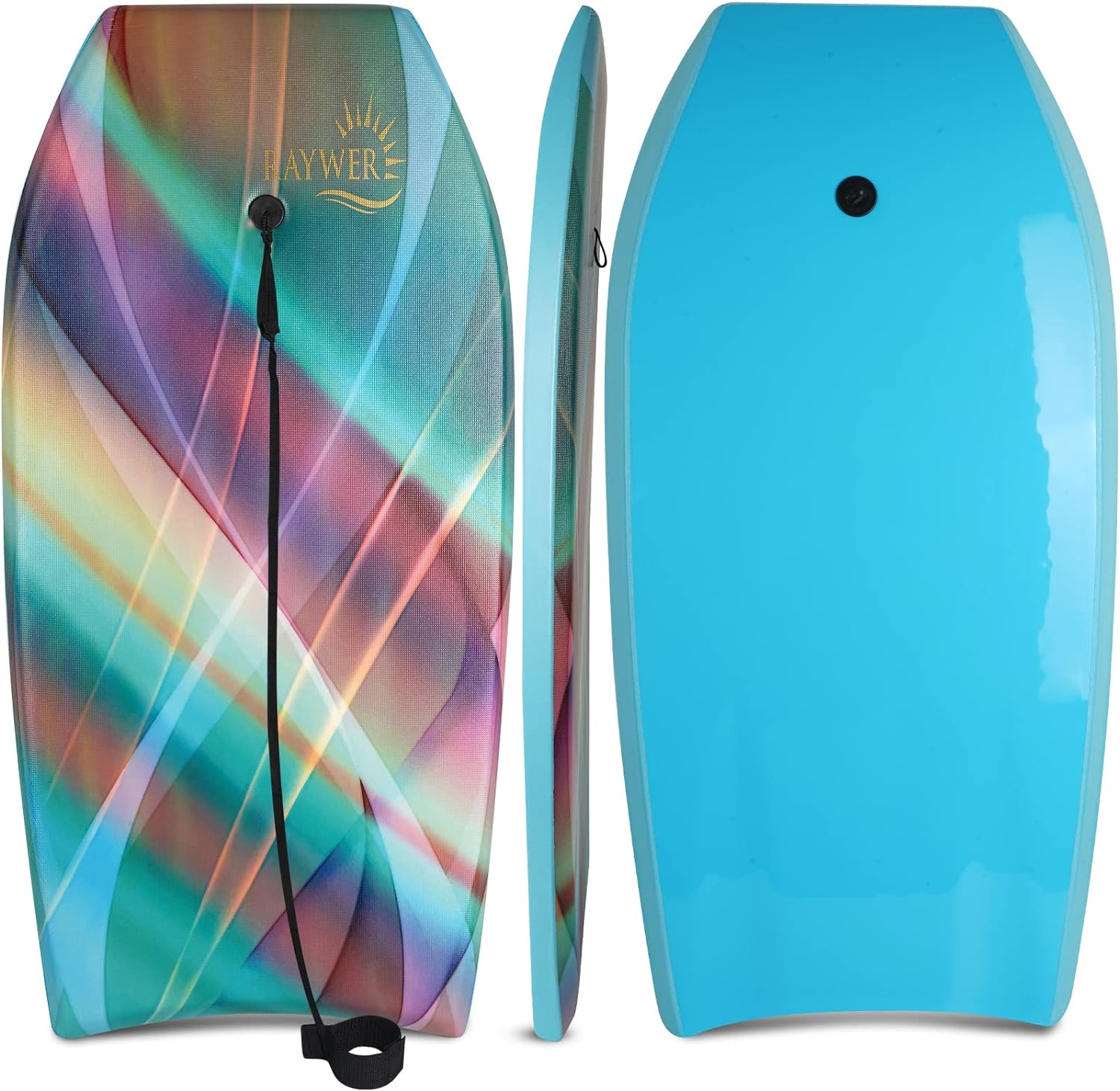 Body Board Lightweight with EPS Core, HDPE Slick Bottom, Leash & Adjustable Wrist Rope, Great Surfing for Kids and Adults