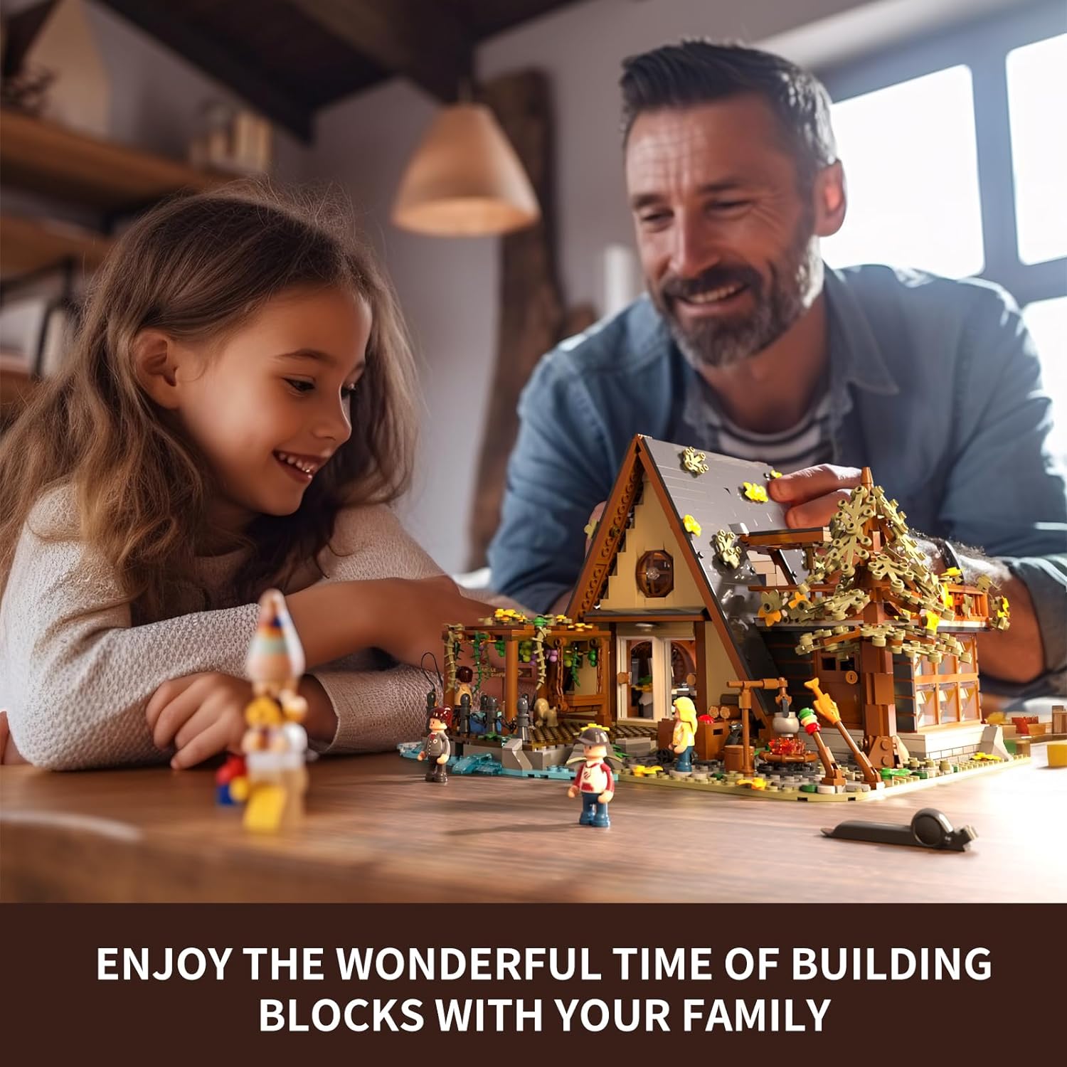 FUNWHOLE A-Frame Cabin Lighting Building Bricks Set - 2061 PCS Adult Construction Building Model Set for Adults and Teen