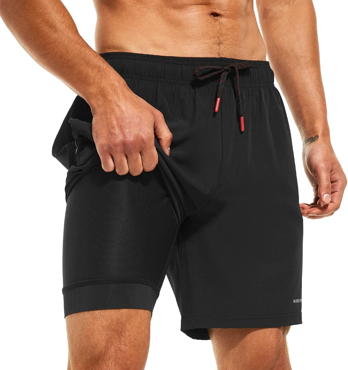 HODOSPORTS Mens Swimsuit Trunks 7" Quick-Dry Swim Shorts with Compression Liner and Zipper Pockets